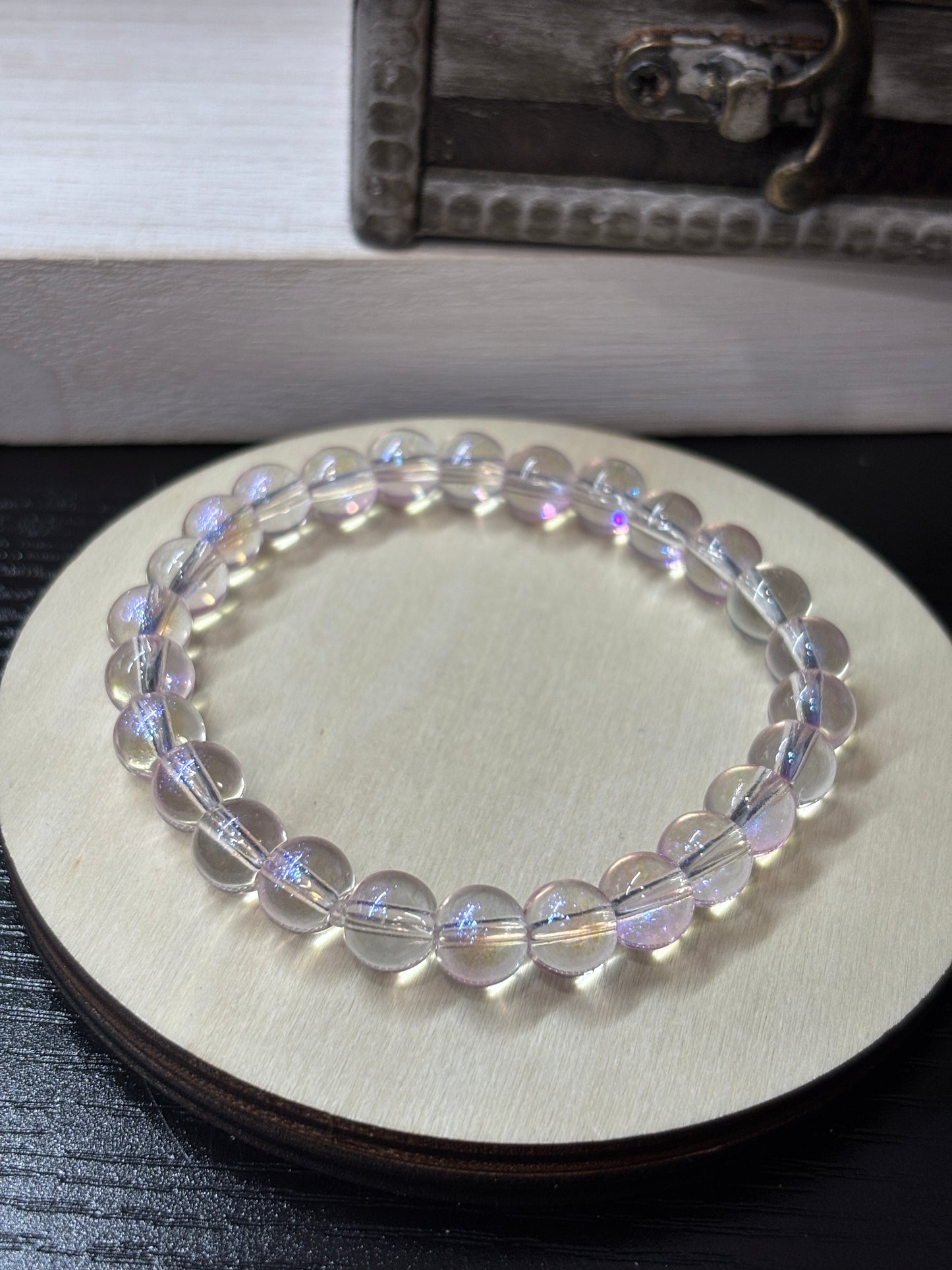Clear Abby  Handmade Glass Beaded Stretch Bracelet - 2