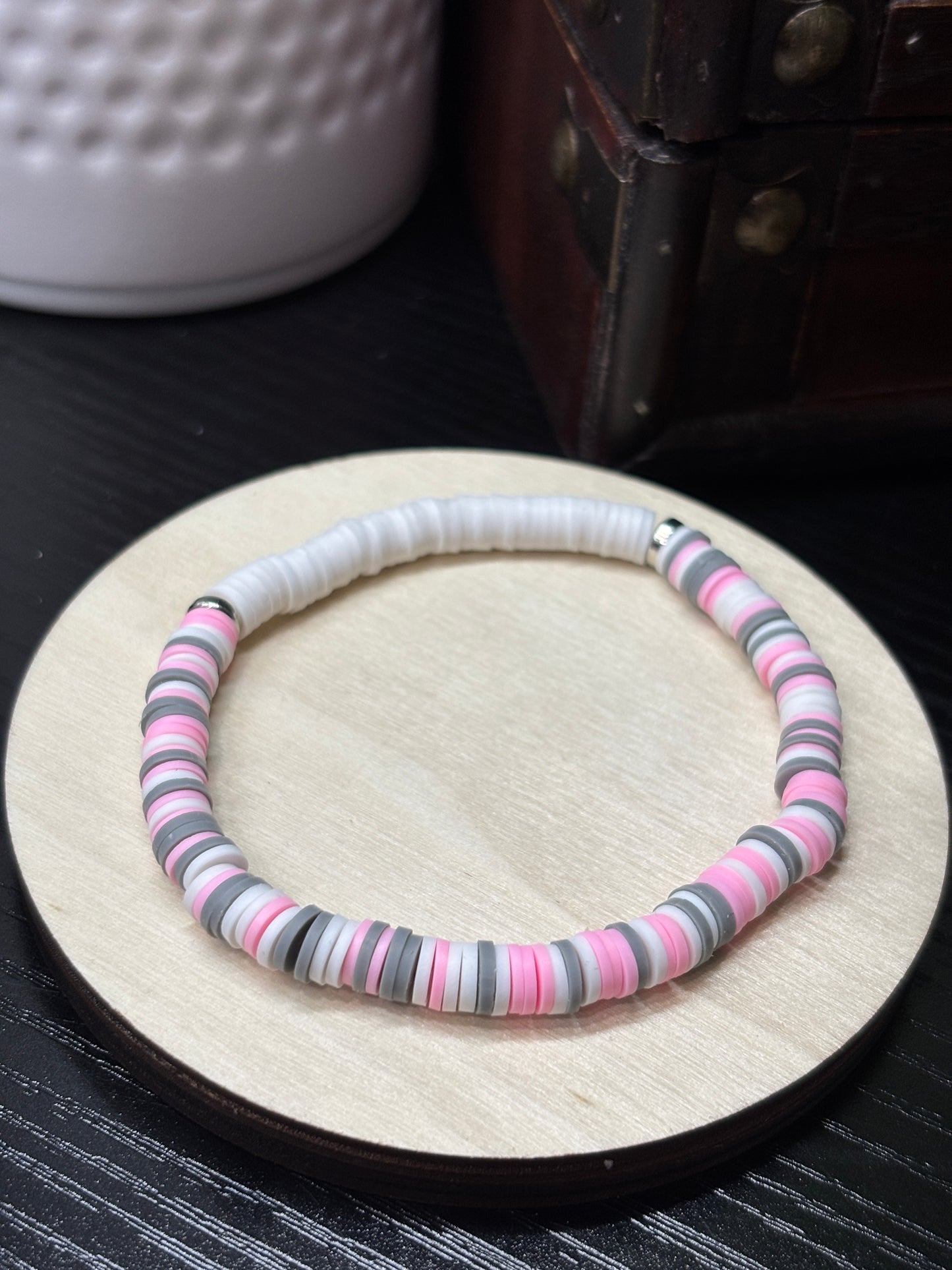 "Dusky Rose" - Handmade Clay Heishi Bead Stretch Bracelet