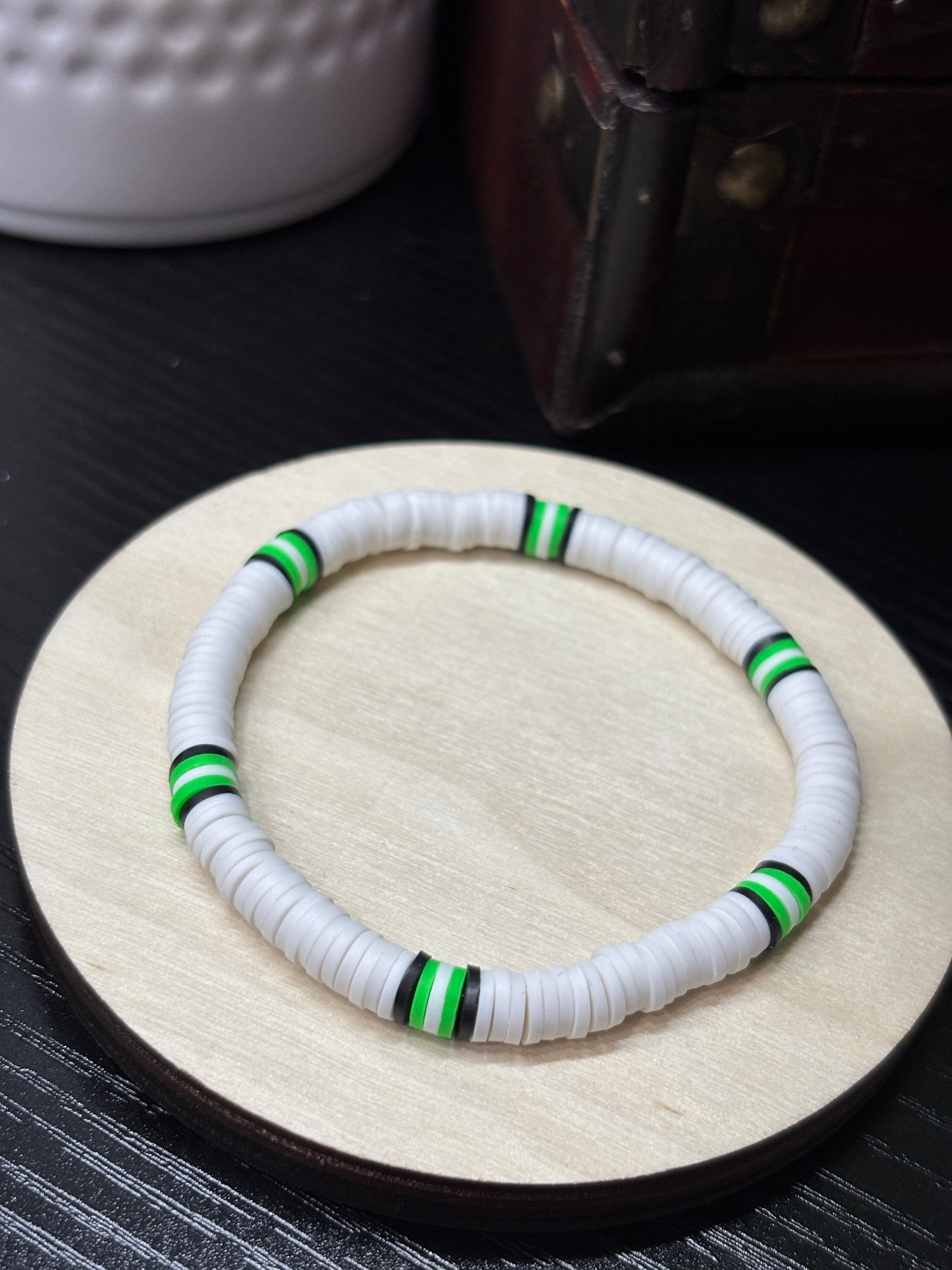 "Crisp Envy" - Handmade Clay Heishi Bead Stretch Bracelet