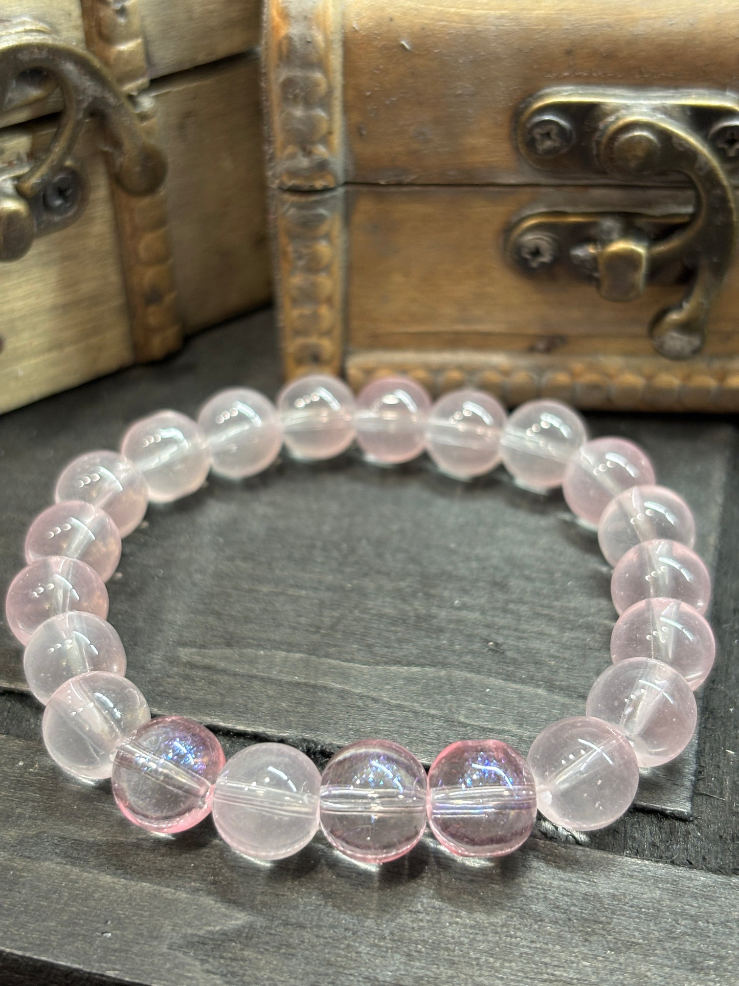"Misty Pink" - Handmade Glass Beaded Stretch Bracelet