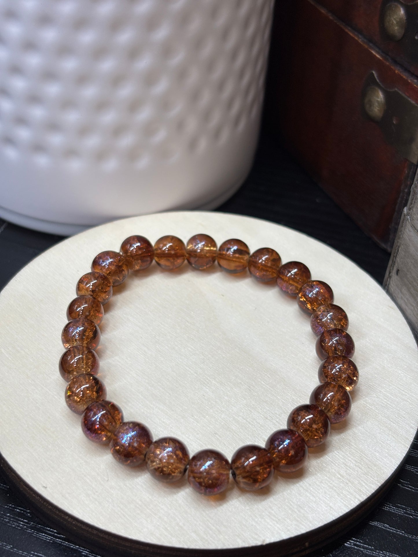 "Amber" - Handmade Glass Beaded Stretch Bracelet