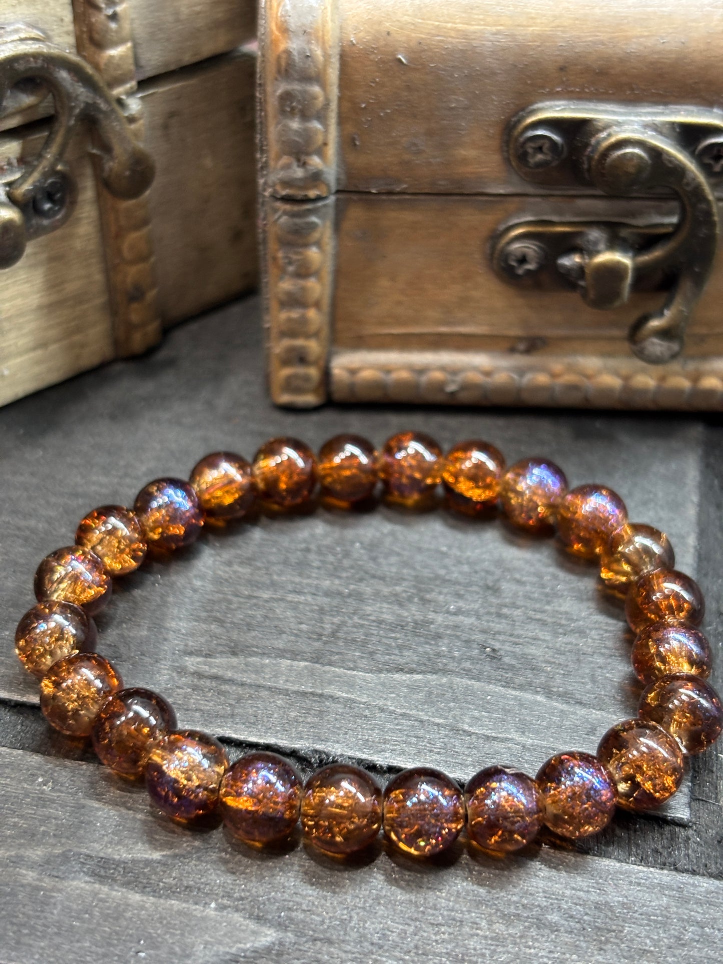 "Amber" - Handmade Glass Beaded Stretch Bracelet