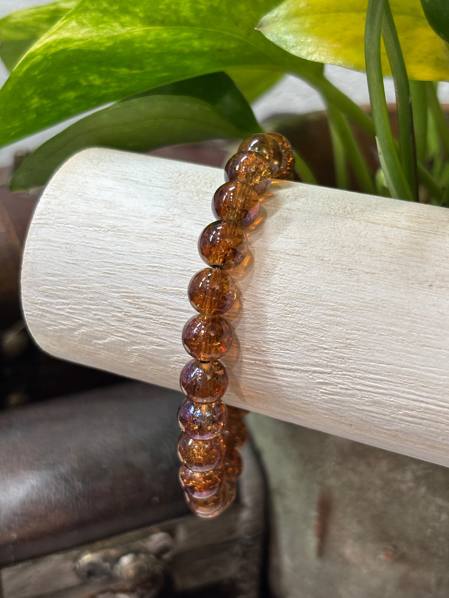 "Amber" - Handmade Glass Beaded Stretch Bracelet