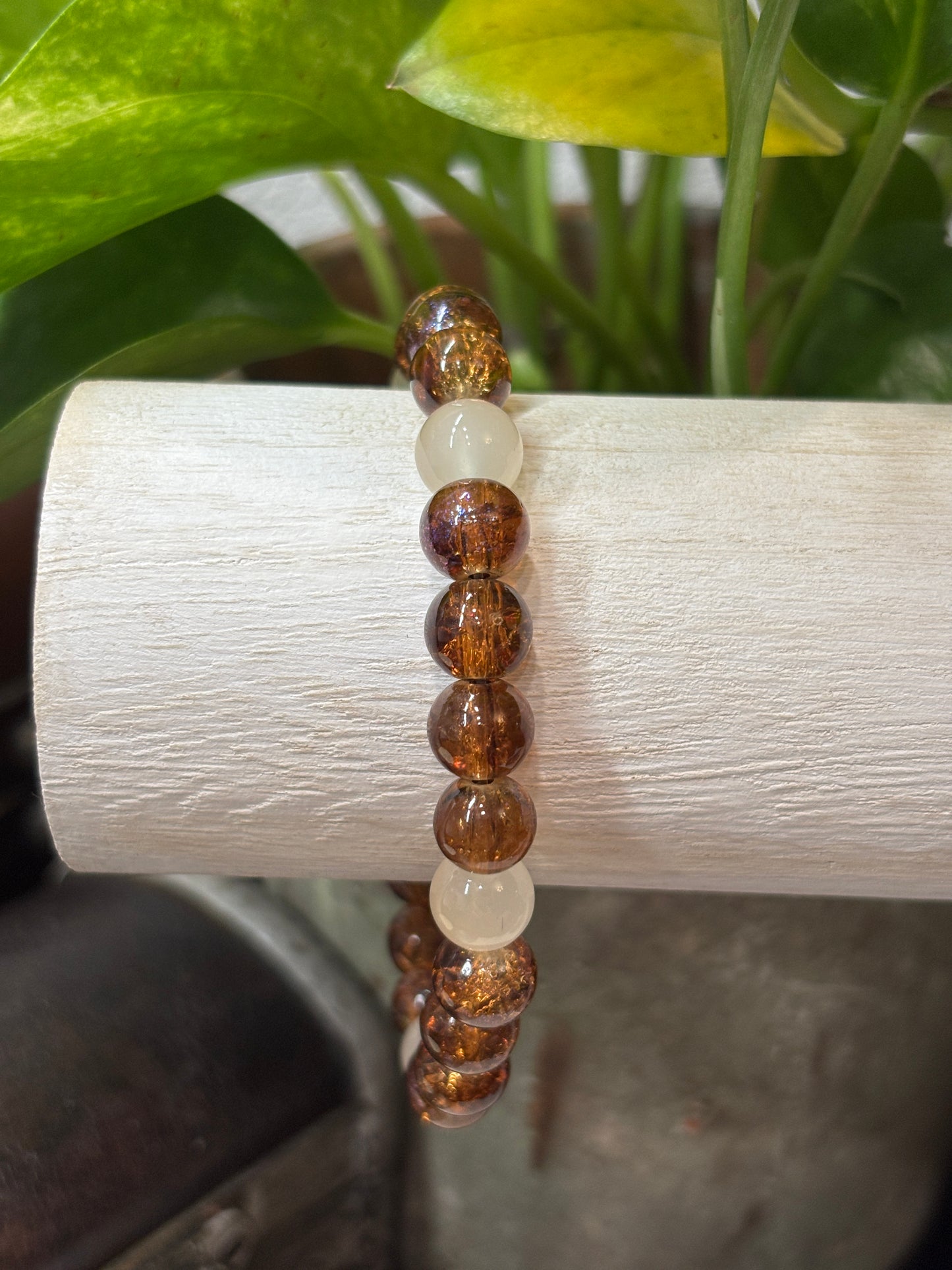 "Amber II" - Handmade Glass Beaded Stretch Bracelet