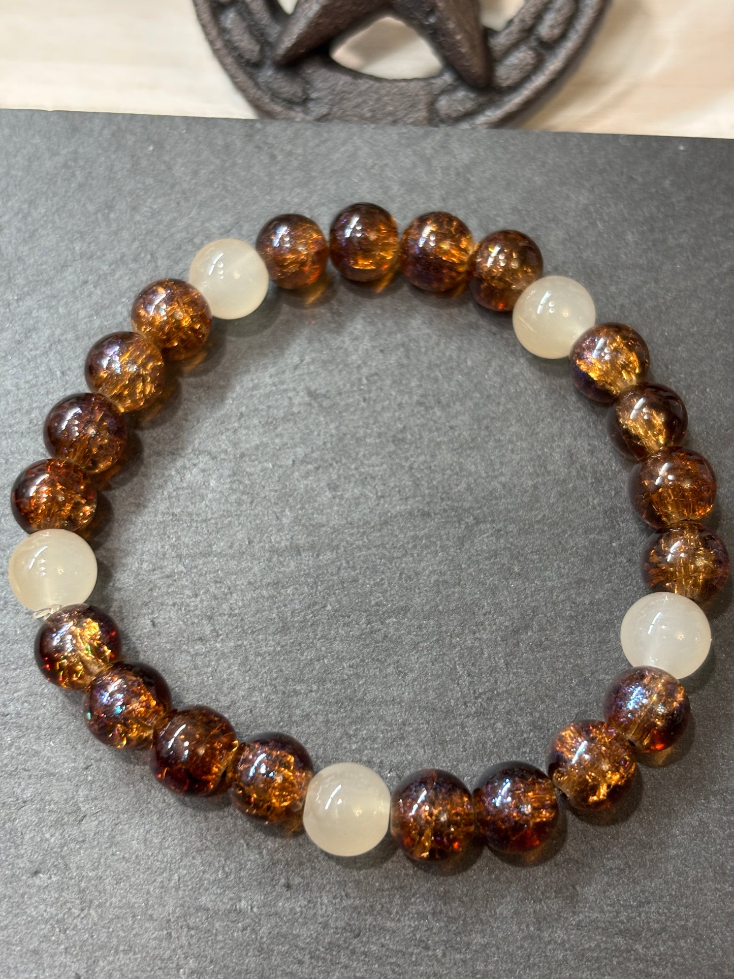 "Amber II" - Handmade Glass Beaded Stretch Bracelet