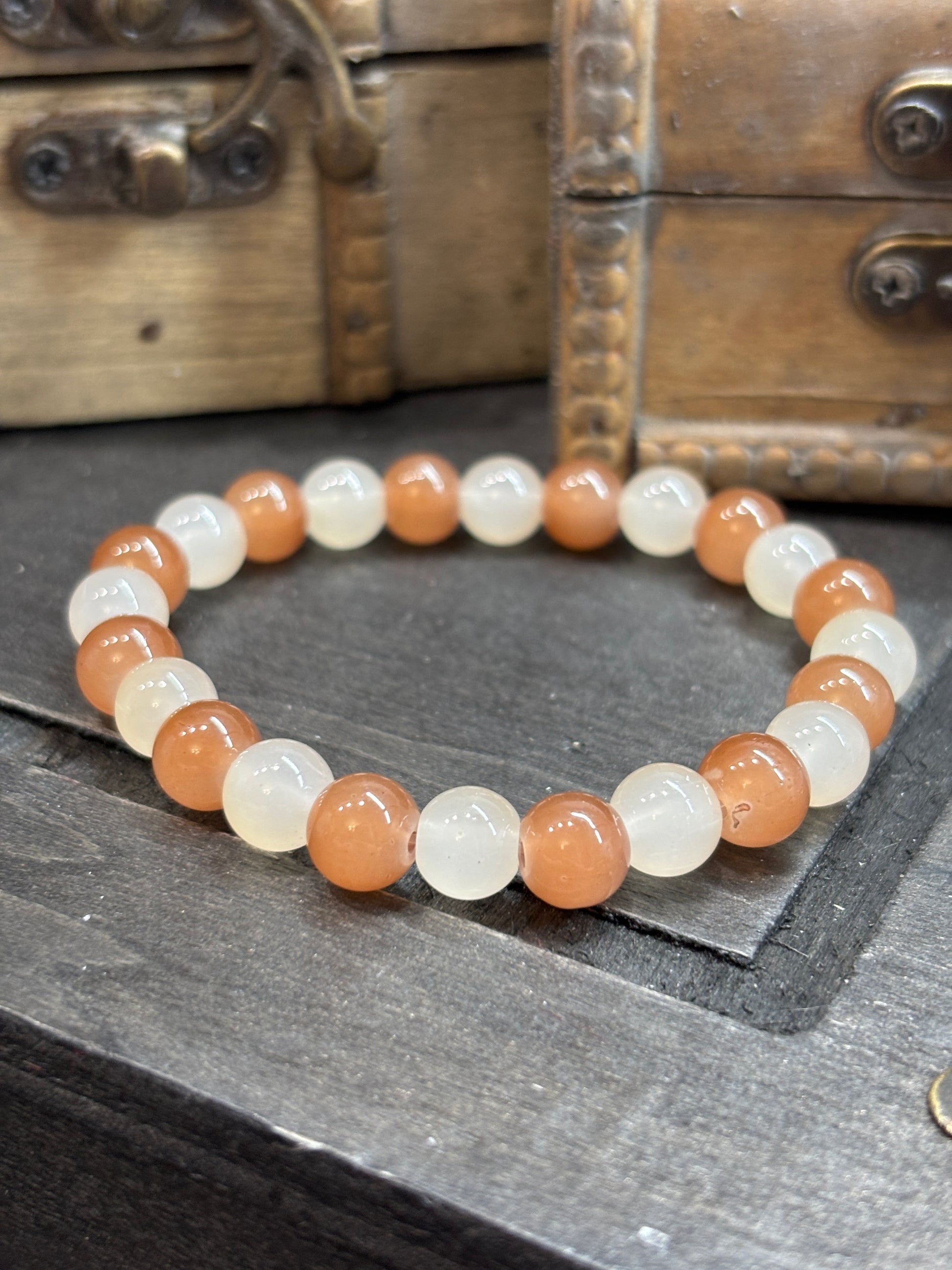 Tawny  Handmade Glass Beaded Stretch Bracelet - 3