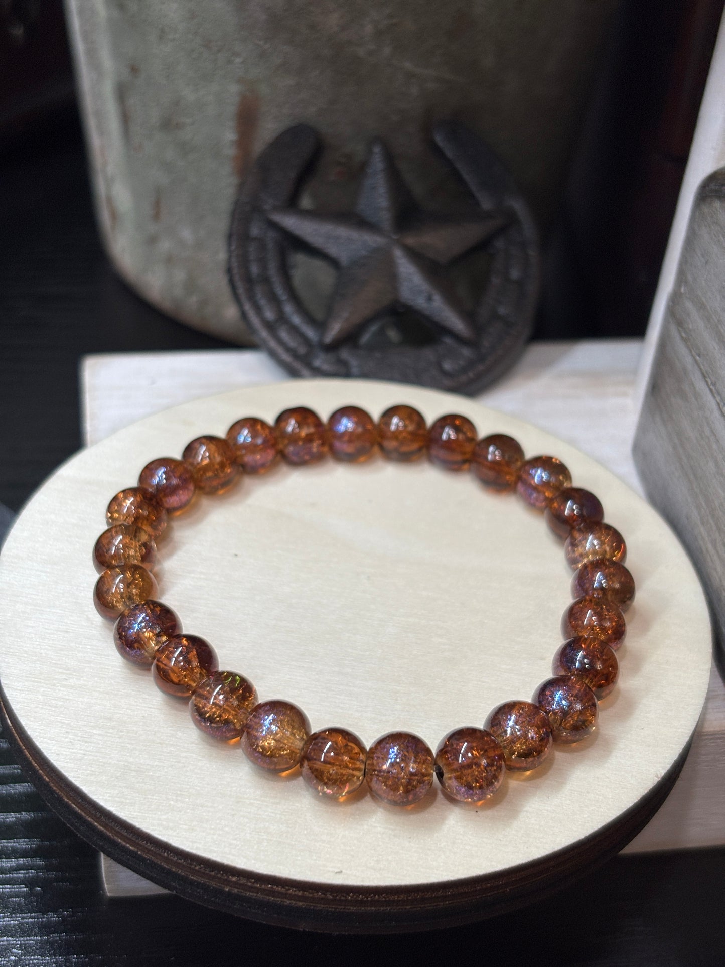 "Amber" - Handmade Glass Beaded Stretch Bracelet