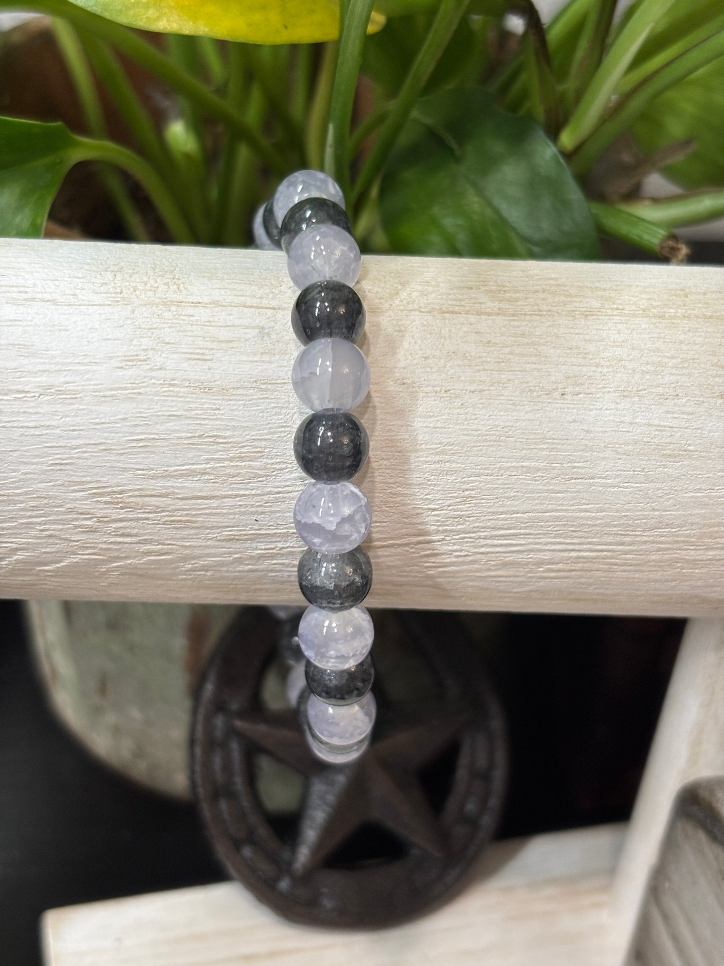 Black Ice Crystals Handmade Glass Beaded Stretch Bracelet - 4
