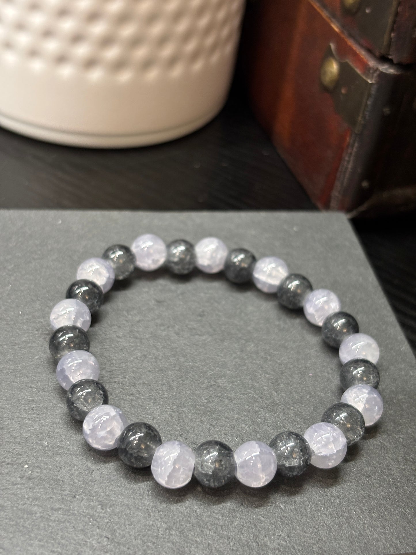 Black Ice Crystals Handmade Glass Beaded Stretch Bracelet - 2