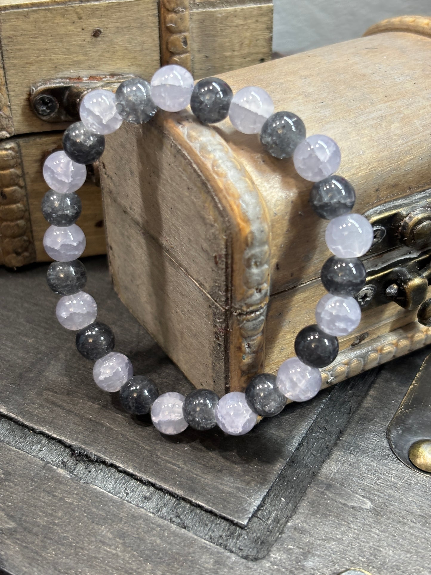 Black Ice Crystals Handmade Glass Beaded Stretch Bracelet - 3