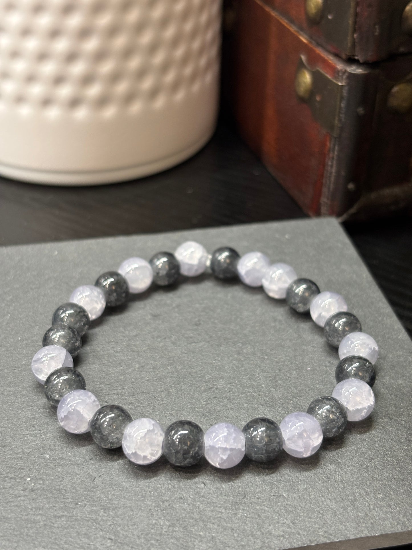Black Ice Crystals III Handmade Glass Beaded Stretch Bracelet - 2