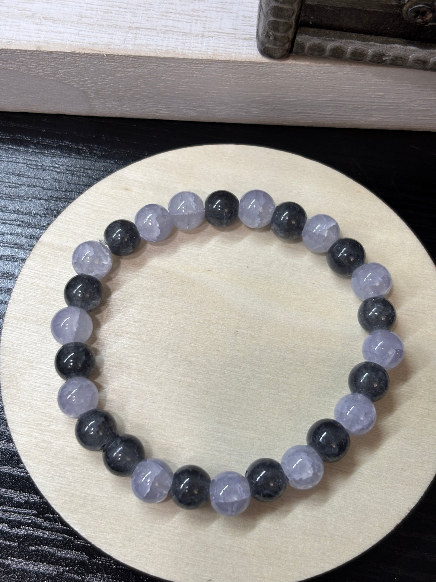 Black Ice Crystals III Handmade Glass Beaded Stretch Bracelet - 3