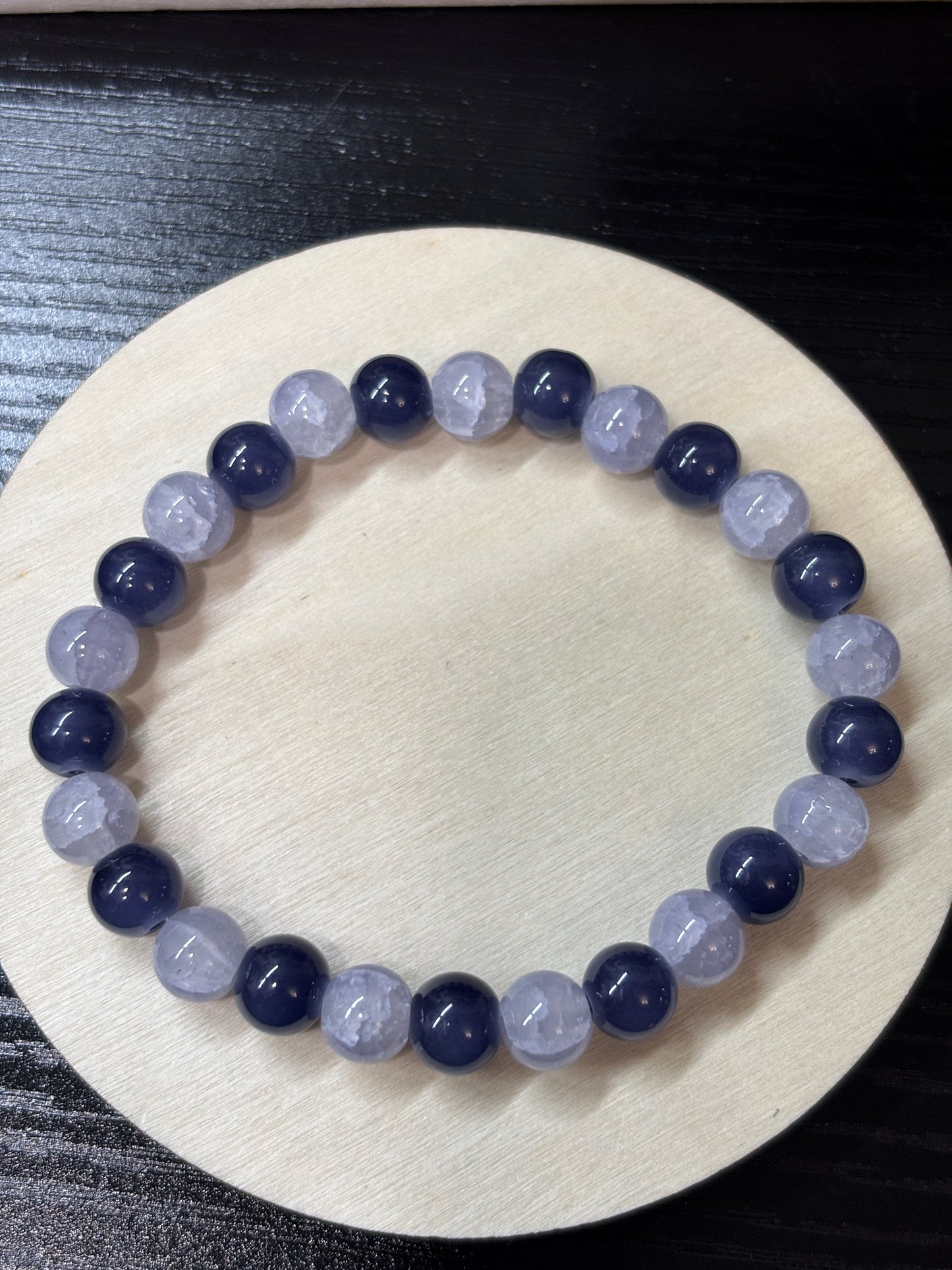 "Stormy Blue" - Handmade Glass Beaded Stretch Bracelet