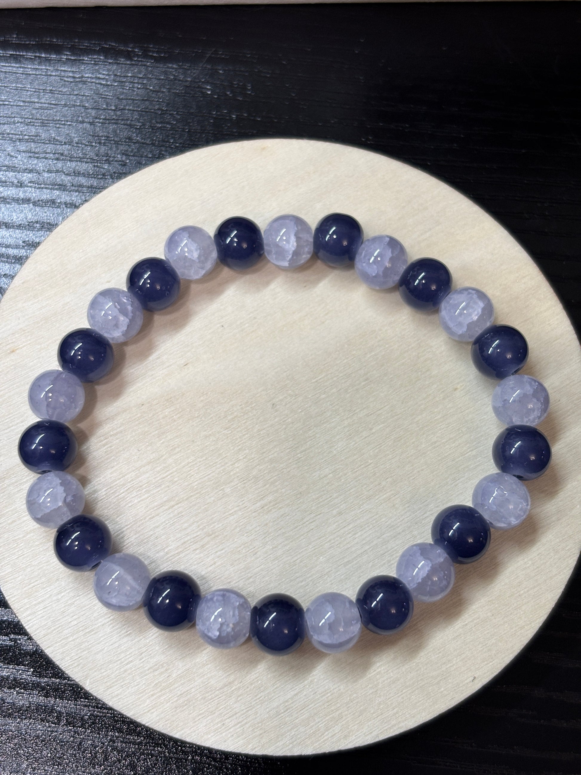 Stormy Blue  Handmade Glass Beaded Stretch Bracelet - 3