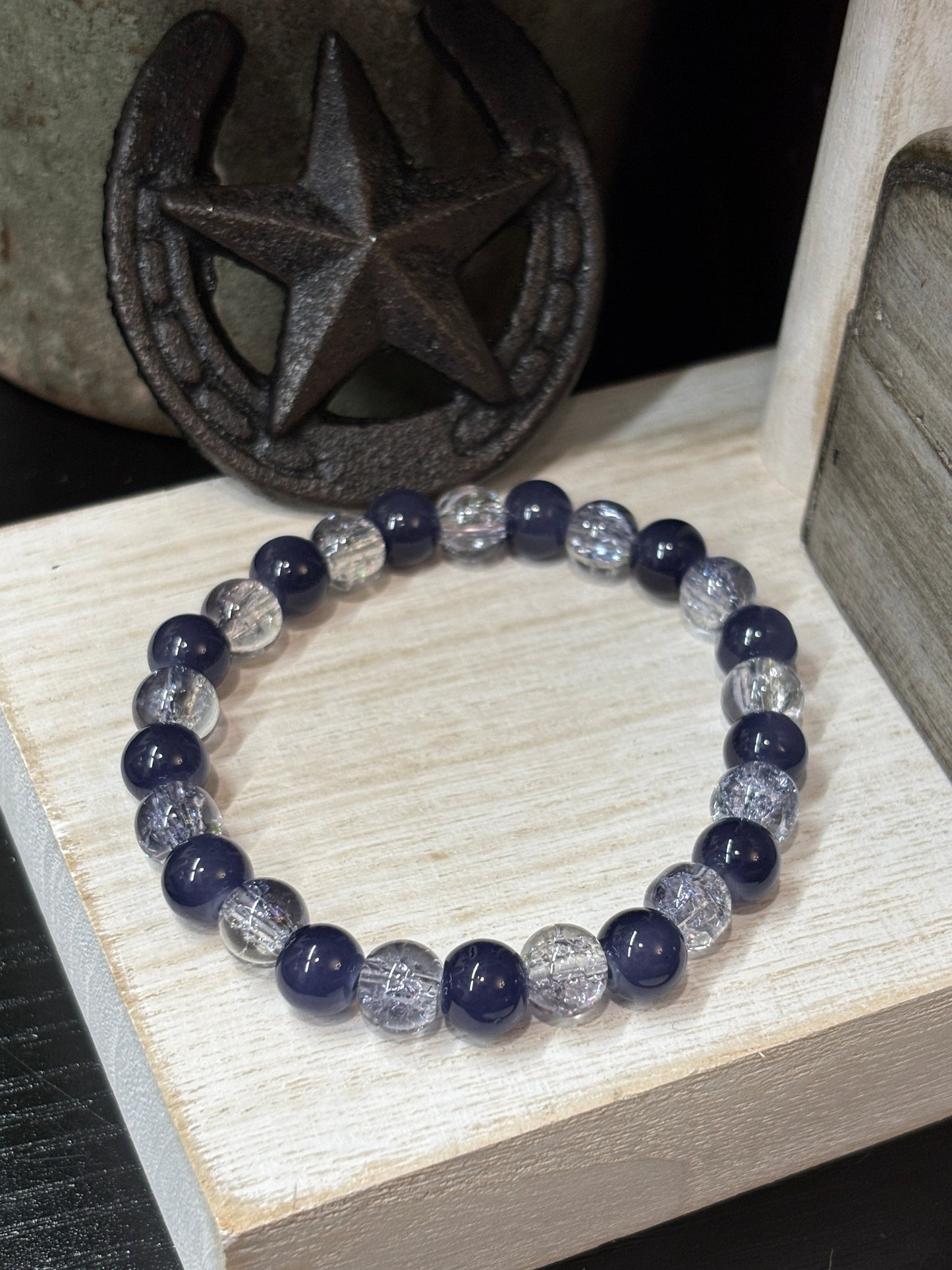 "Blue Sparkle" - Handmade Glass Beaded Stretch Bracelet
