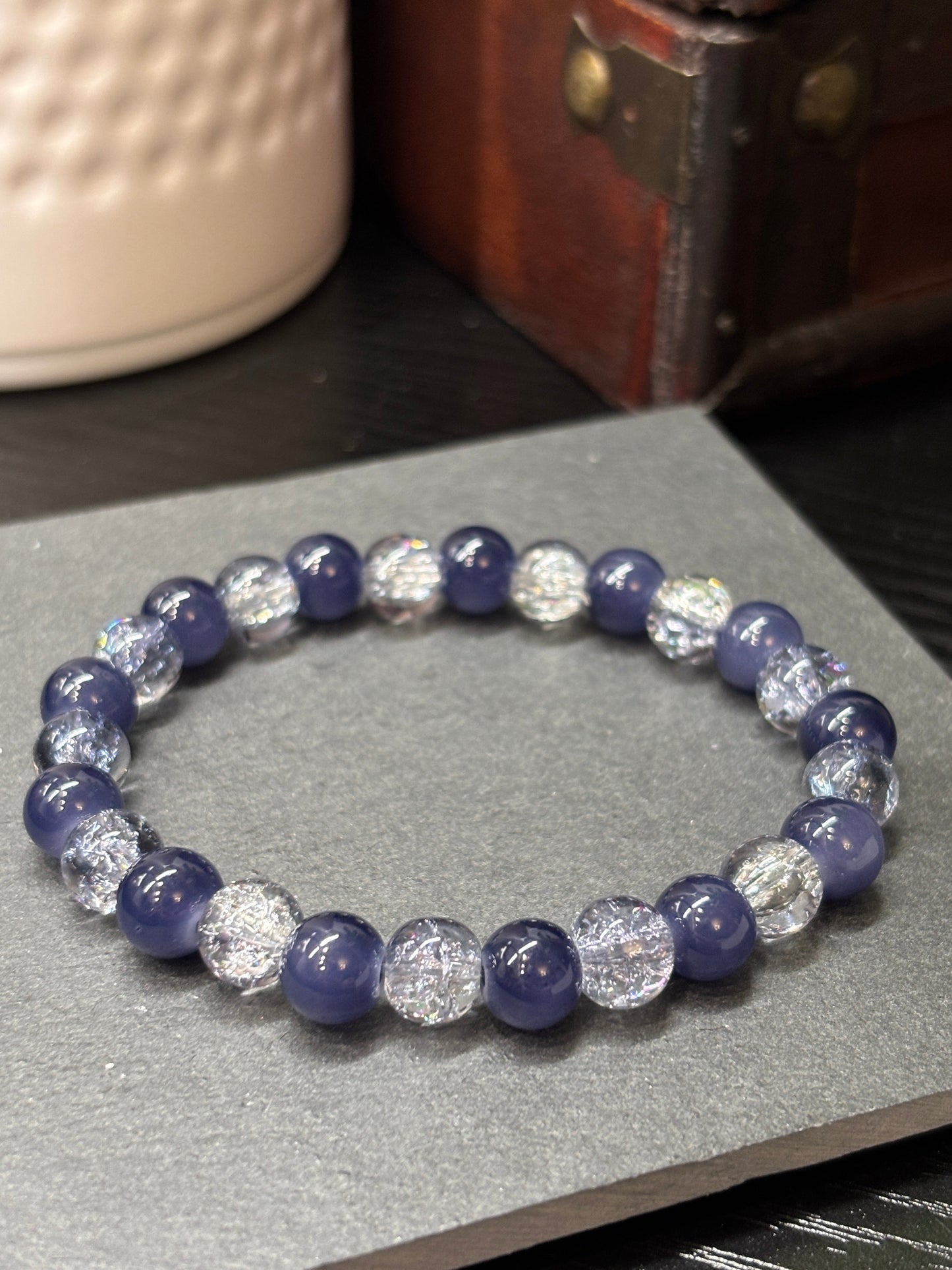 "Blue Sparkle" - Handmade Glass Beaded Stretch Bracelet