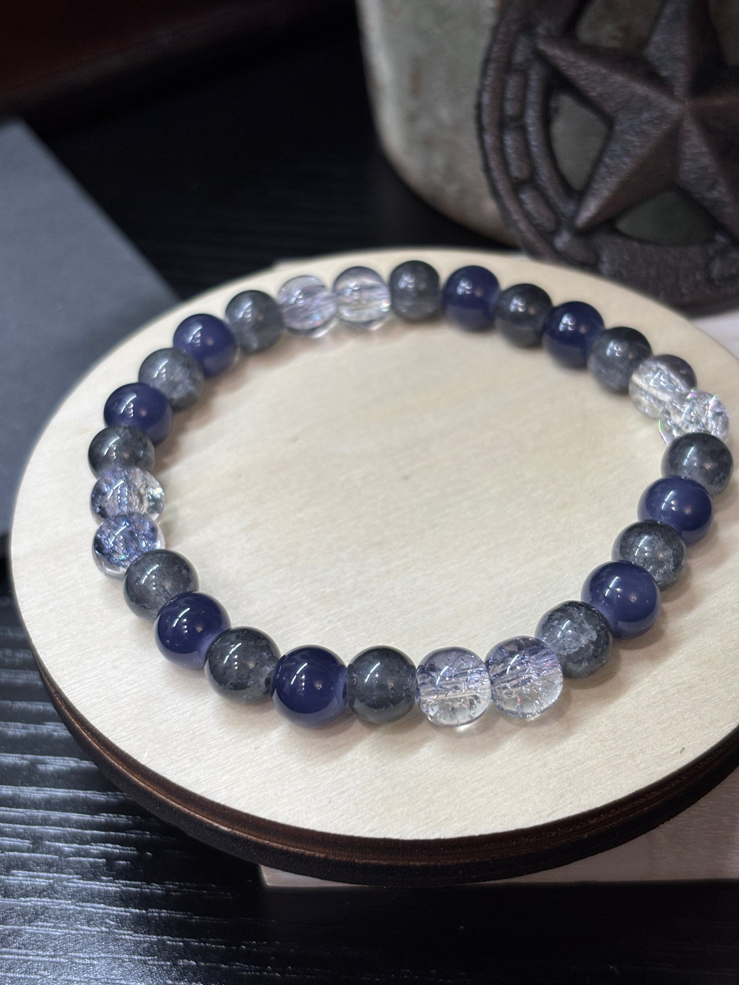 Blue Midnight II Handmade Glass Beaded Stretch Bracelet - 2