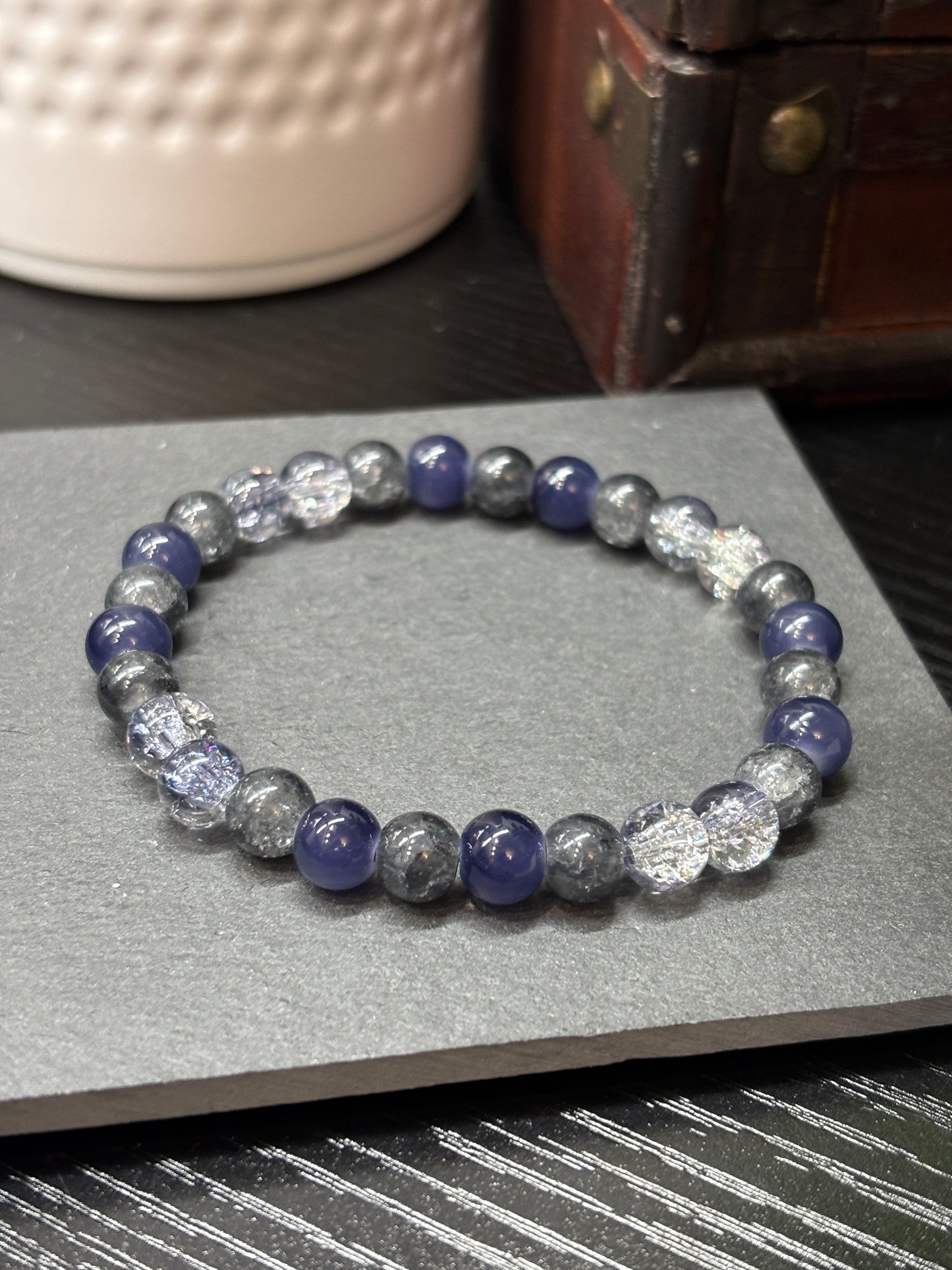 Blue Midnight II Handmade Glass Beaded Stretch Bracelet - 1