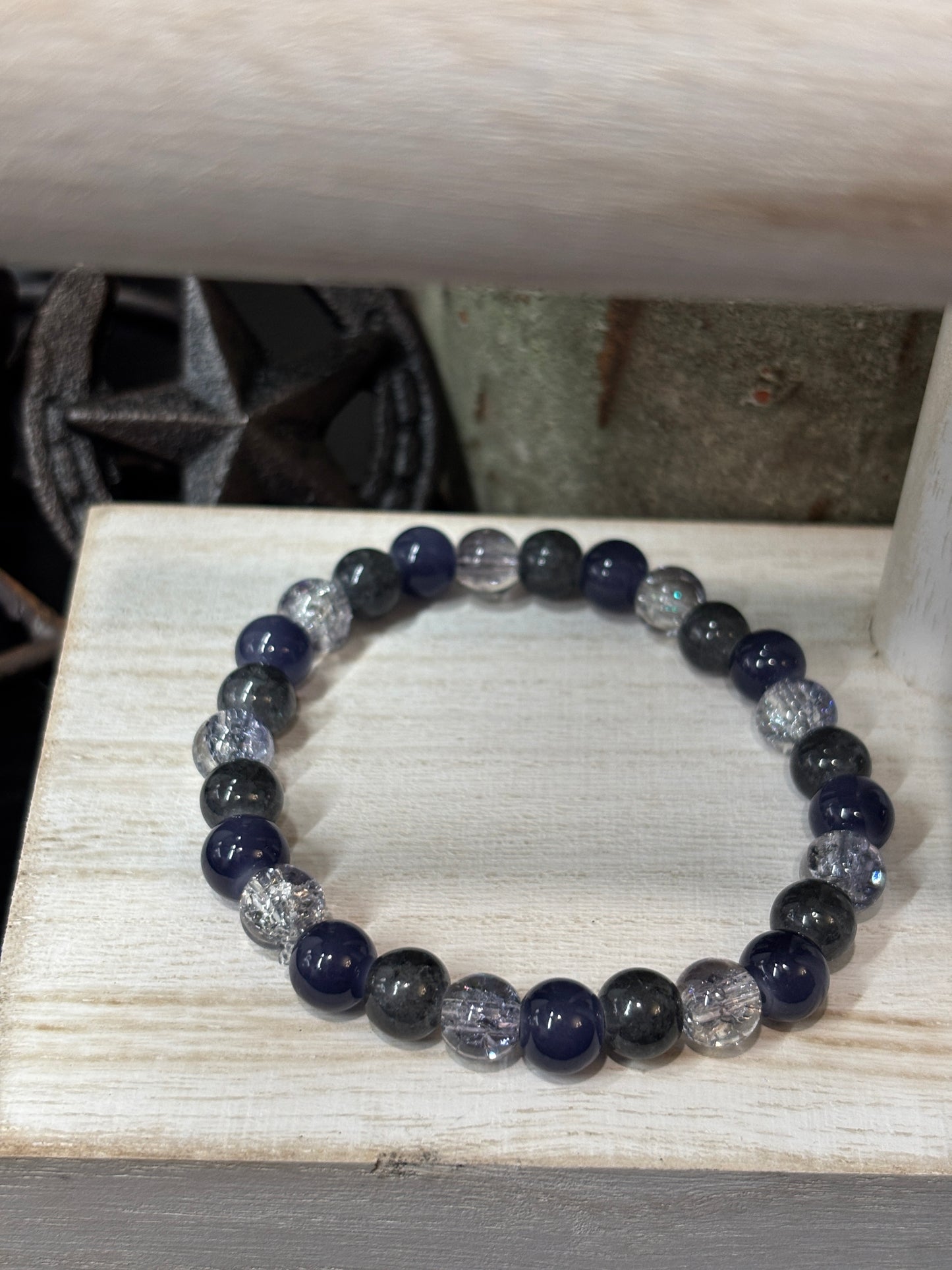 "Blue Midnight" - Handmade Glass Beaded Stretch Bracelet