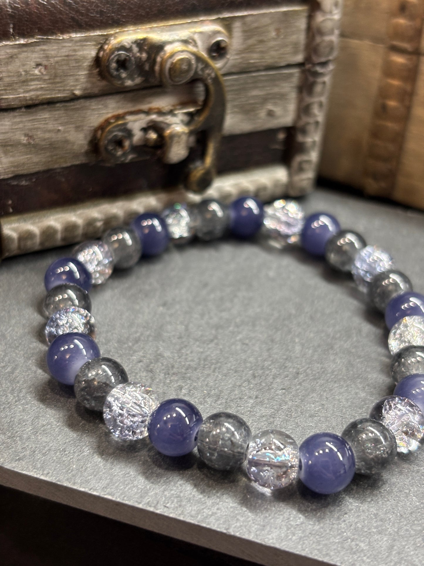 "Blue Midnight" - Handmade Glass Beaded Stretch Bracelet
