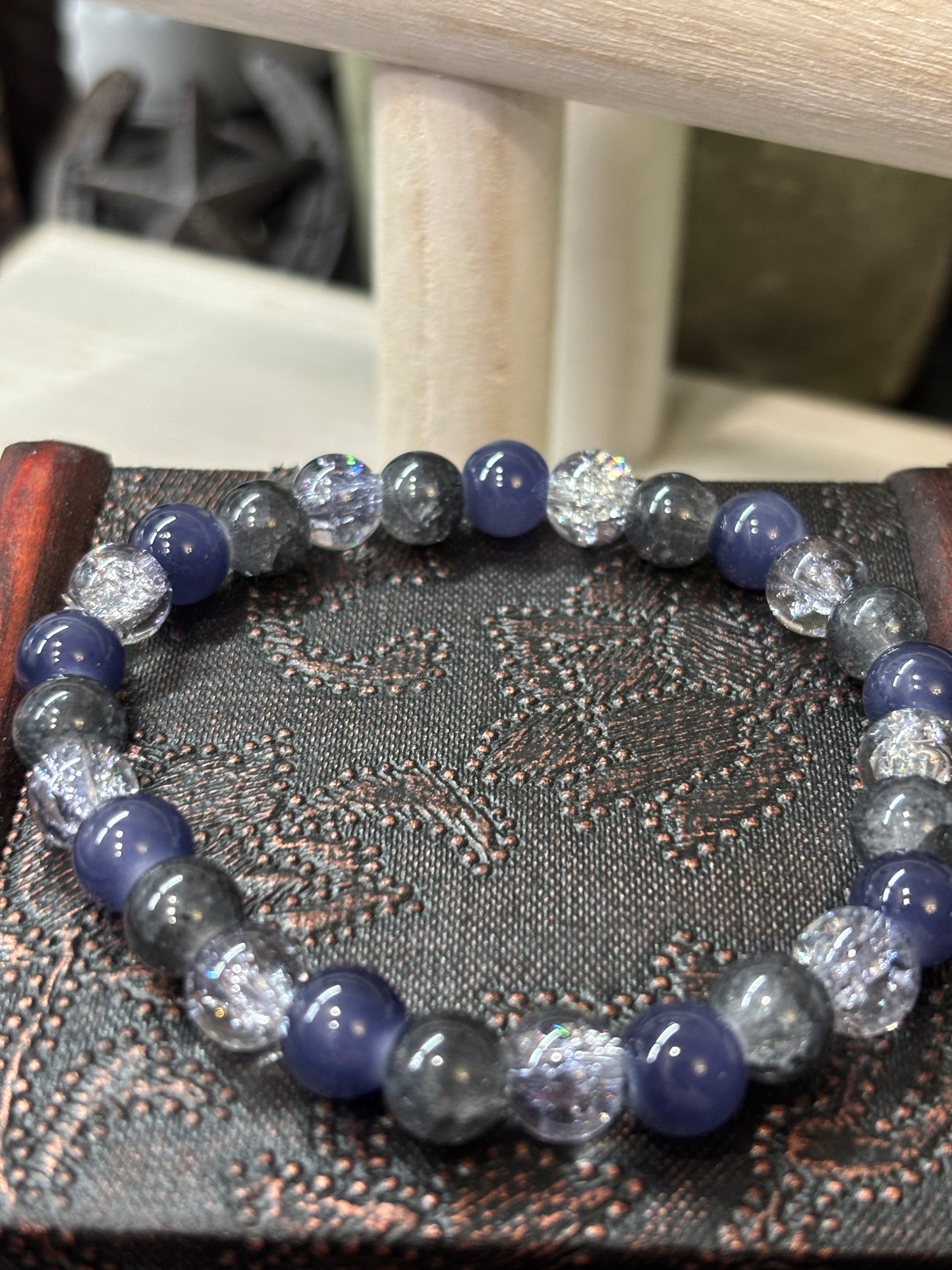 "Blue Midnight" - Handmade Glass Beaded Stretch Bracelet