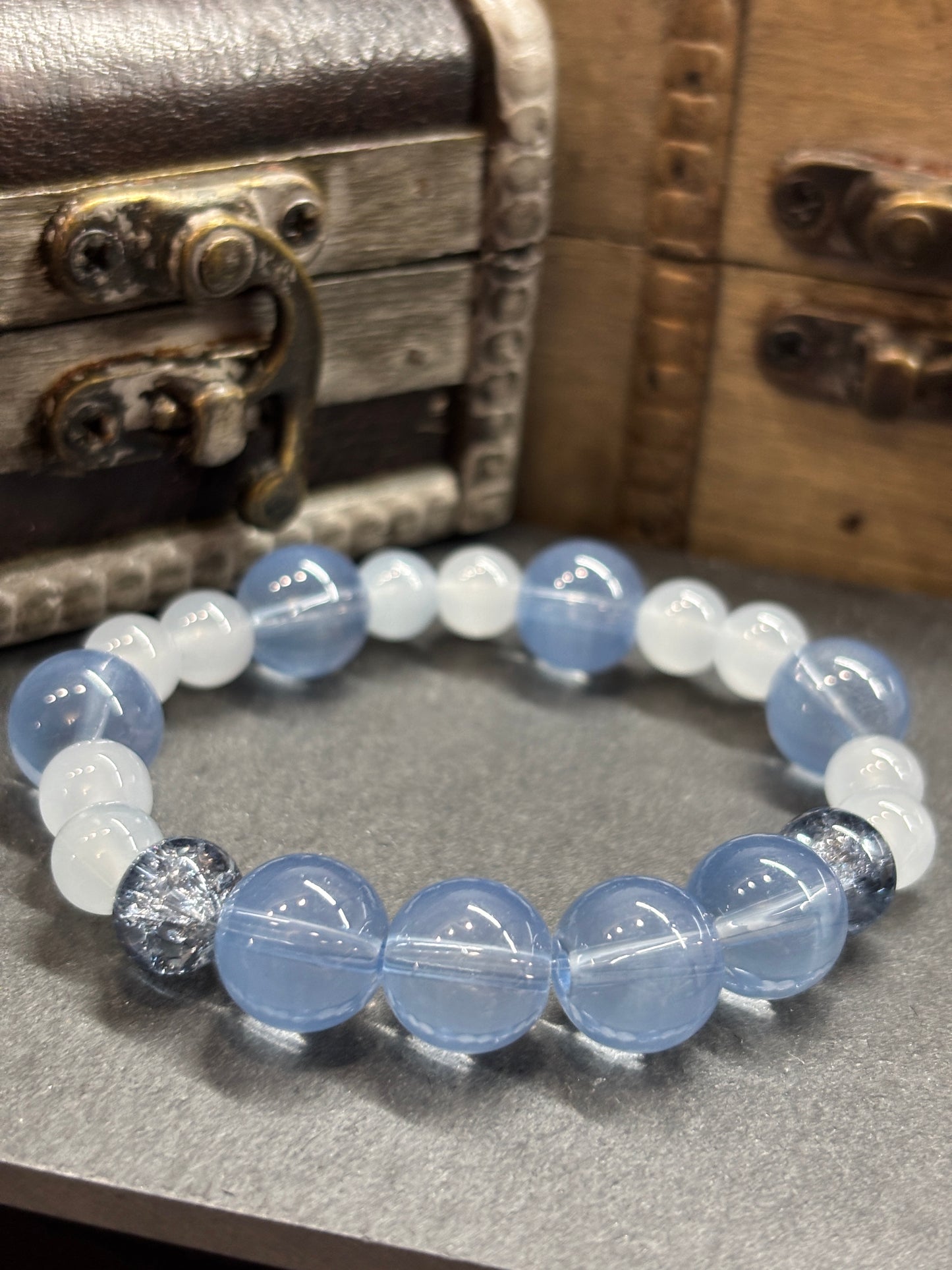 "Blue Iris III" - Handmade Glass Beaded Stretch Bracelet