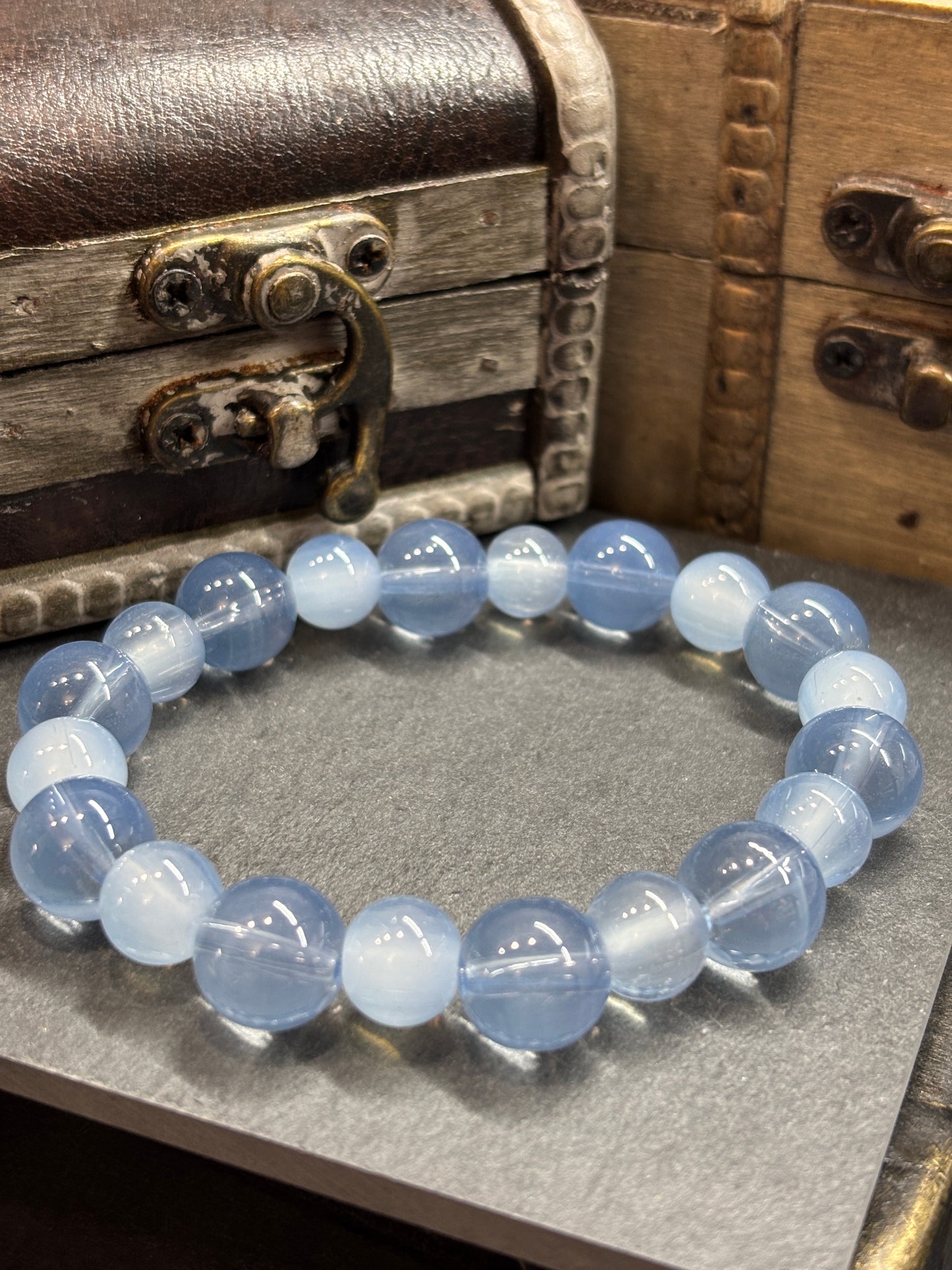 "Blue Iris" - Handmade Glass Beaded Stretch Bracelet