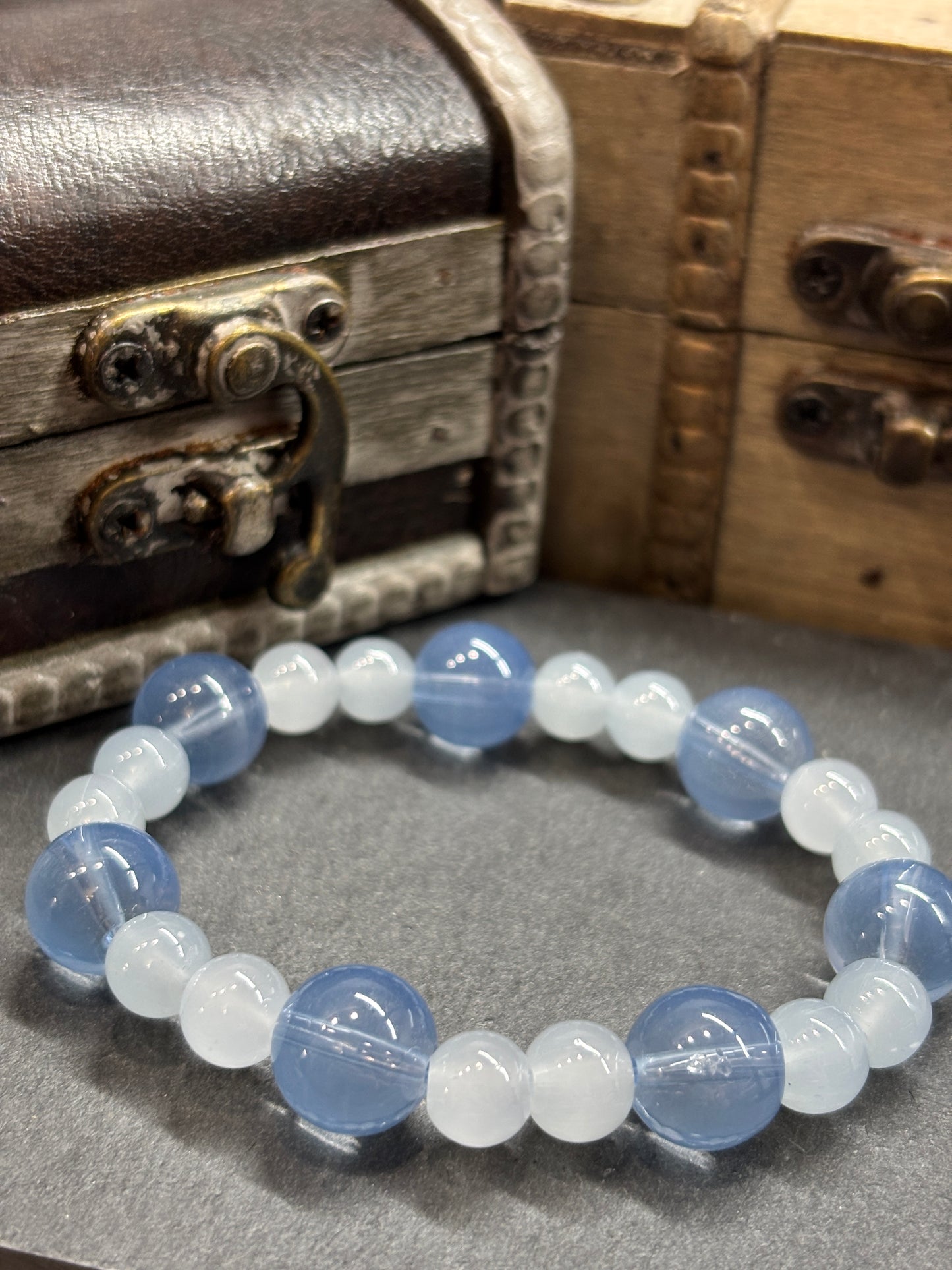 "Blue Iris II" - Handmade Glass Beaded Stretch Bracelet