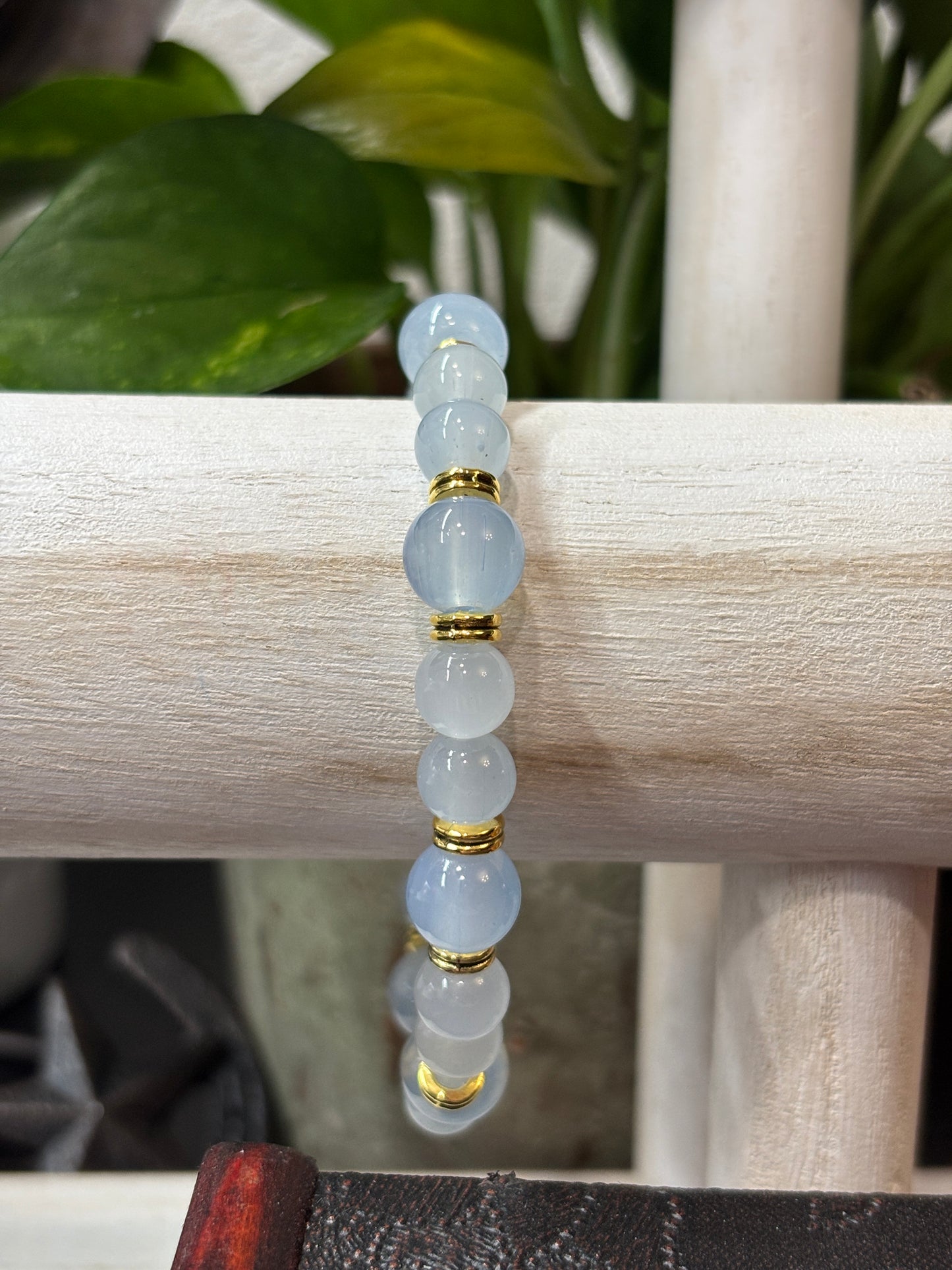 "Golden Blue" - Handmade Glass Beaded Stretch Bracelet