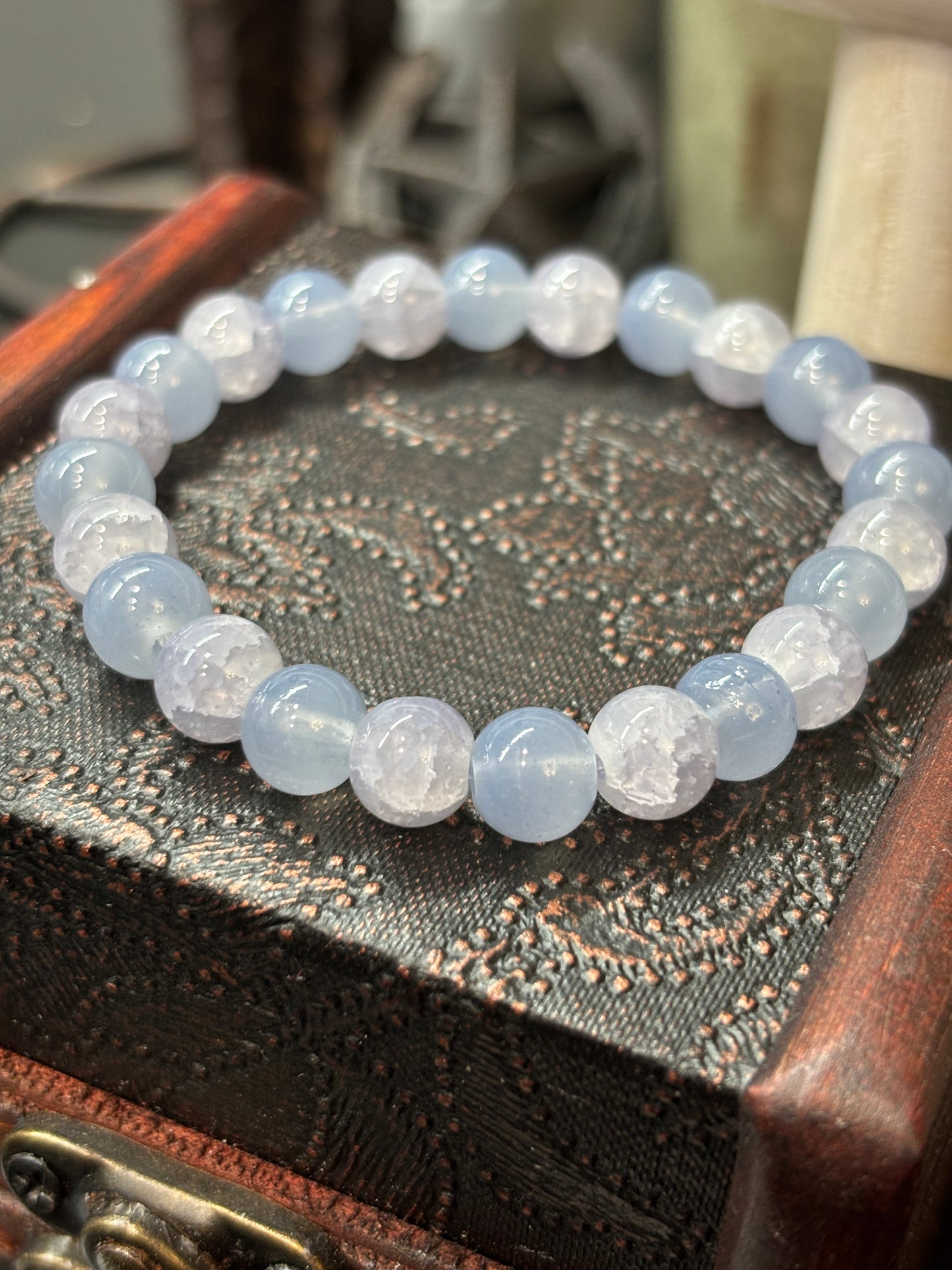 "Stormy" - Handmade Glass Beaded Stretch Bracelet