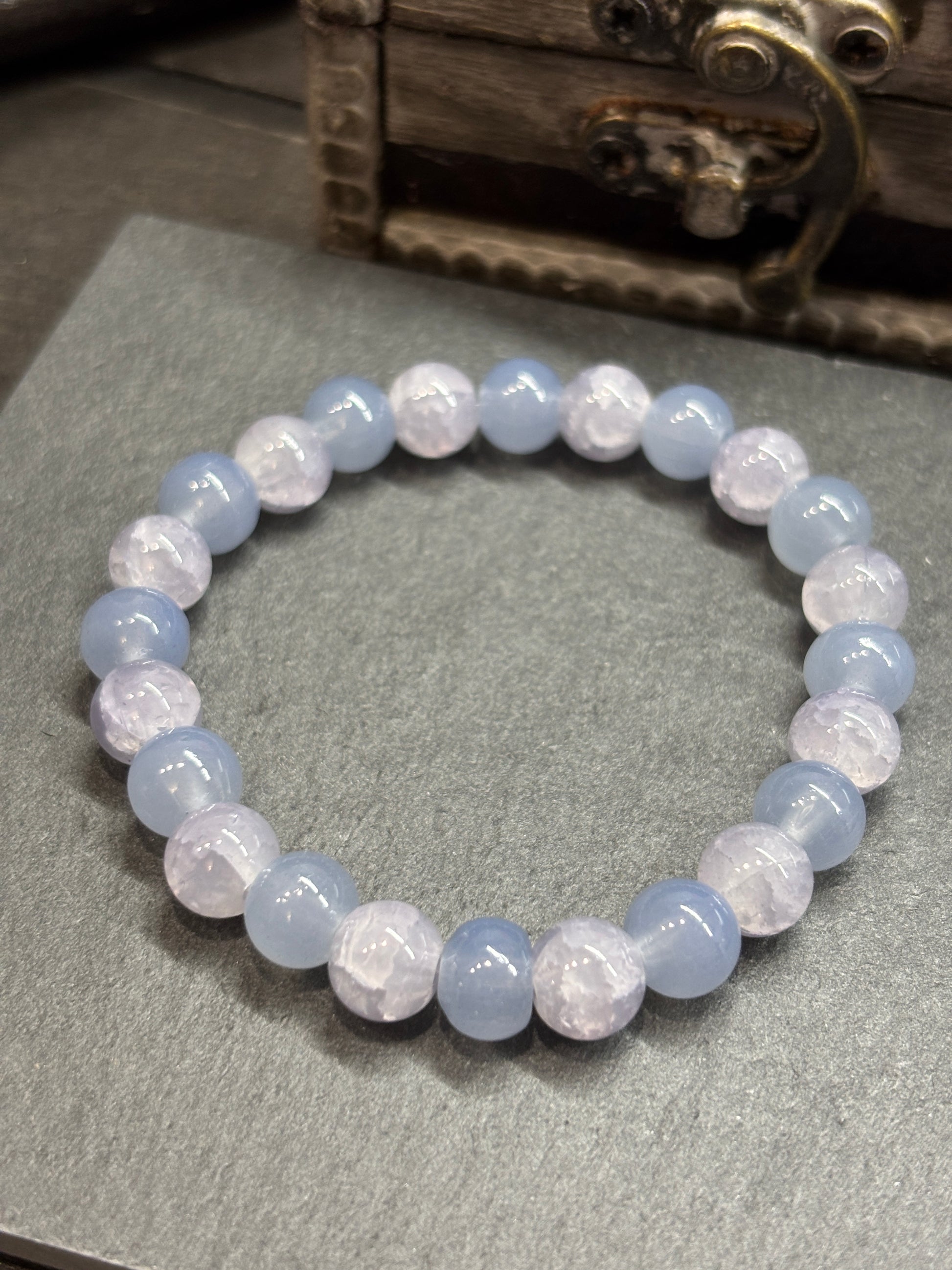 Stormy  Handmade Glass Beaded Stretch Bracelet - 3