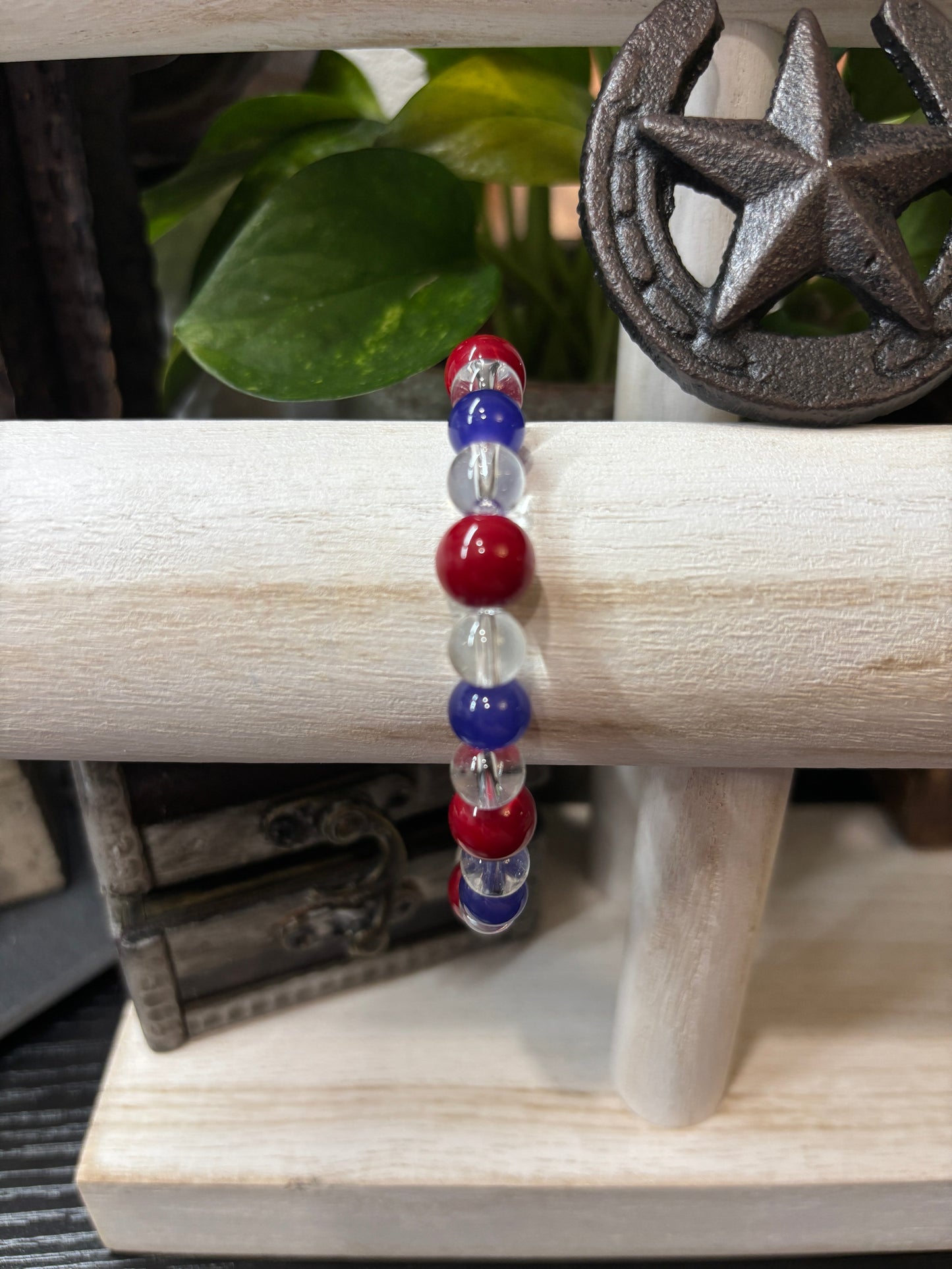 Red, White & Blue II  Handmade Glass Beaded Stretch Bracelet - 3