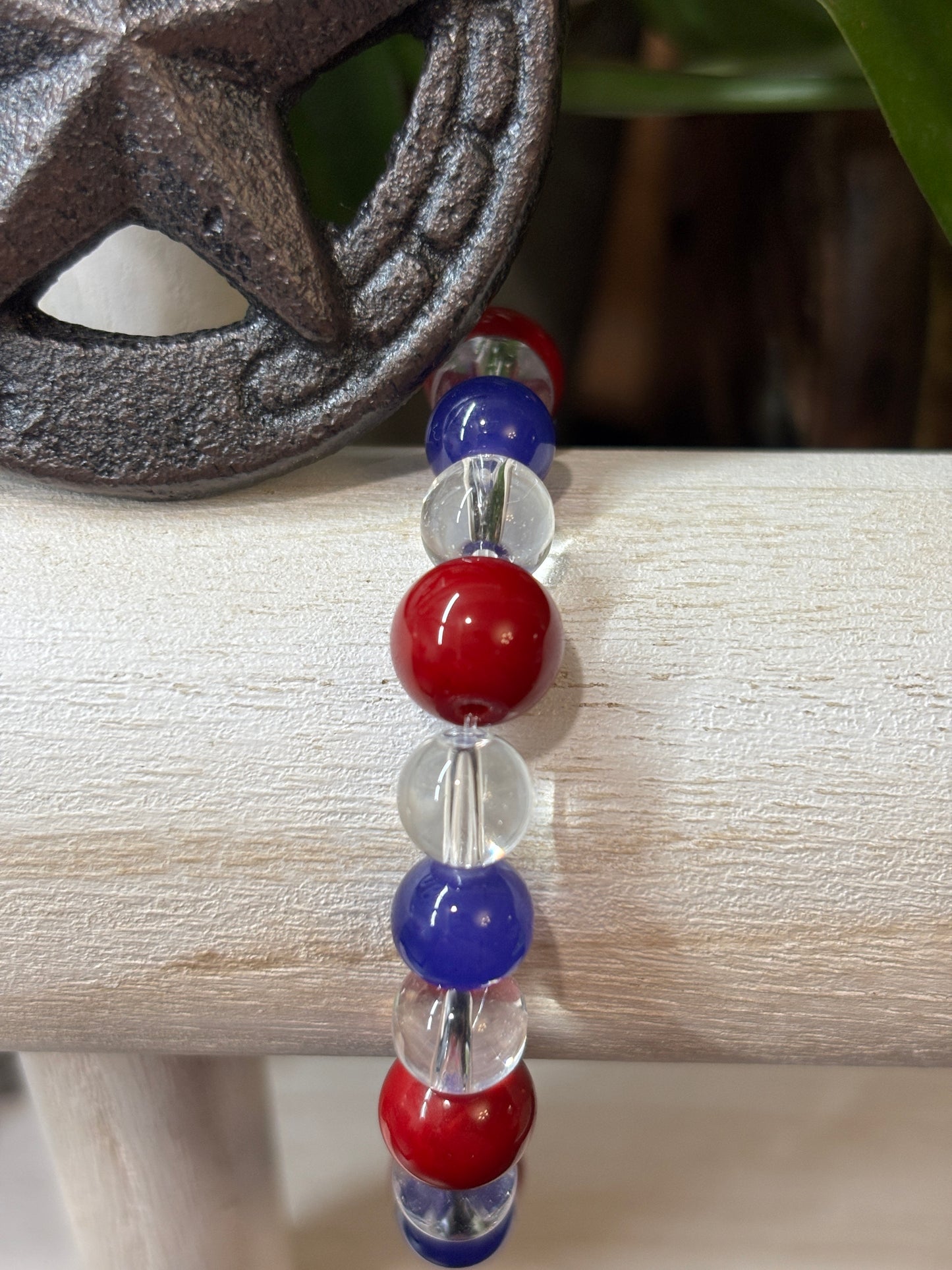 Red, White & Blue II  Handmade Glass Beaded Stretch Bracelet - 2