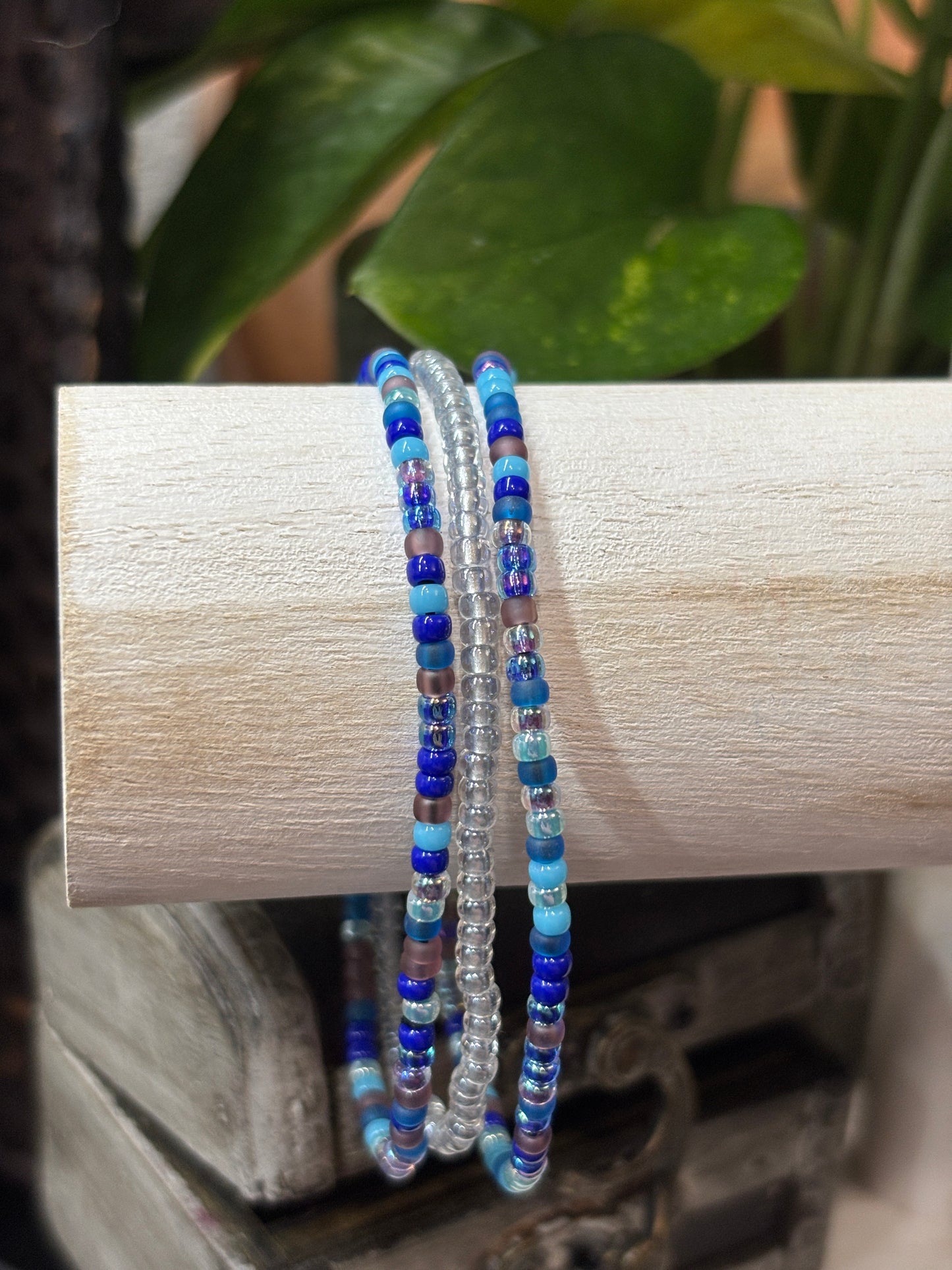 "Moonlit Bay" - Handmade Seed Bead Stretch Bracelet Set of 3