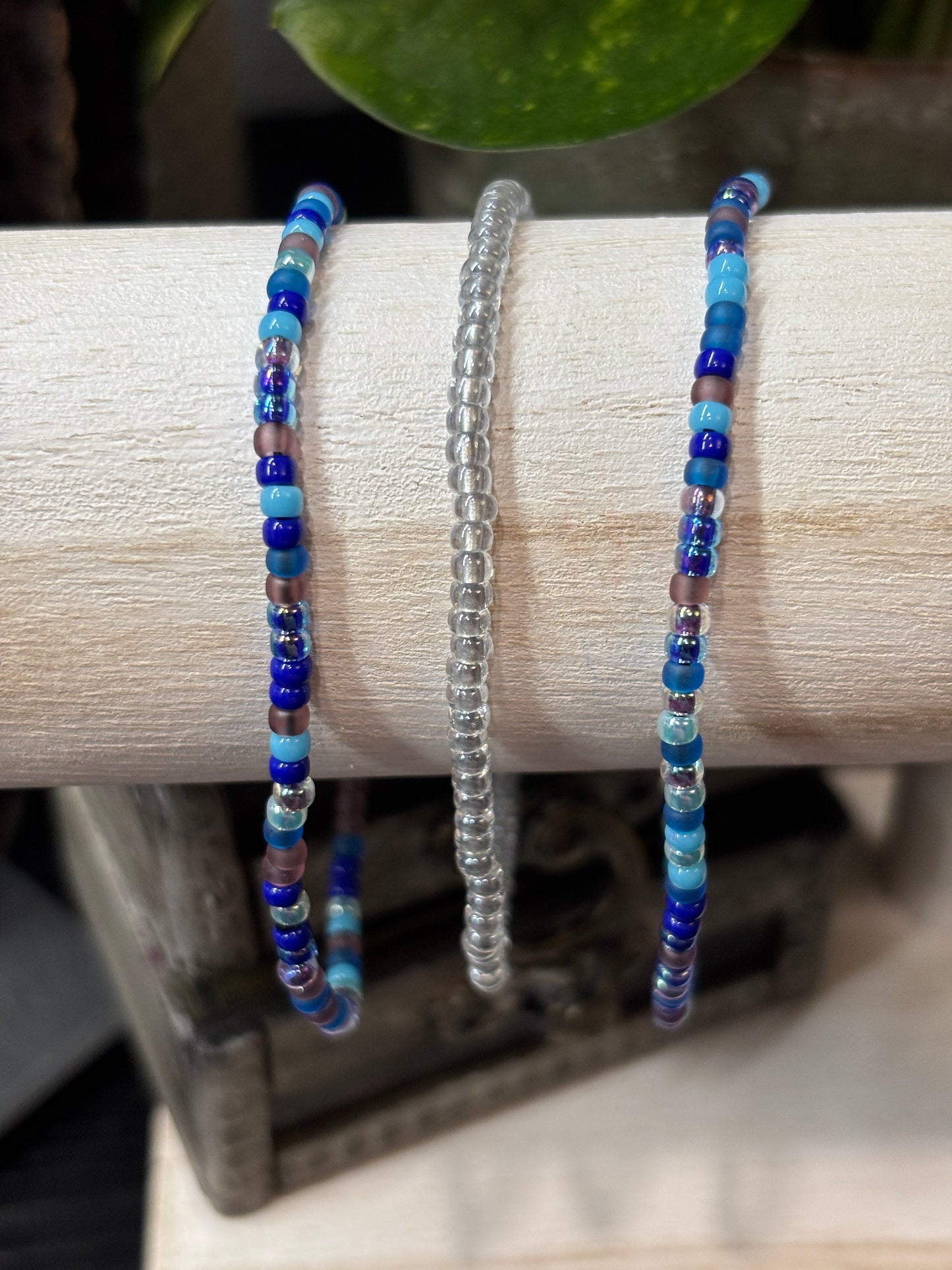 "Moonlit Bay" - Handmade Seed Bead Stretch Bracelet Set of 3