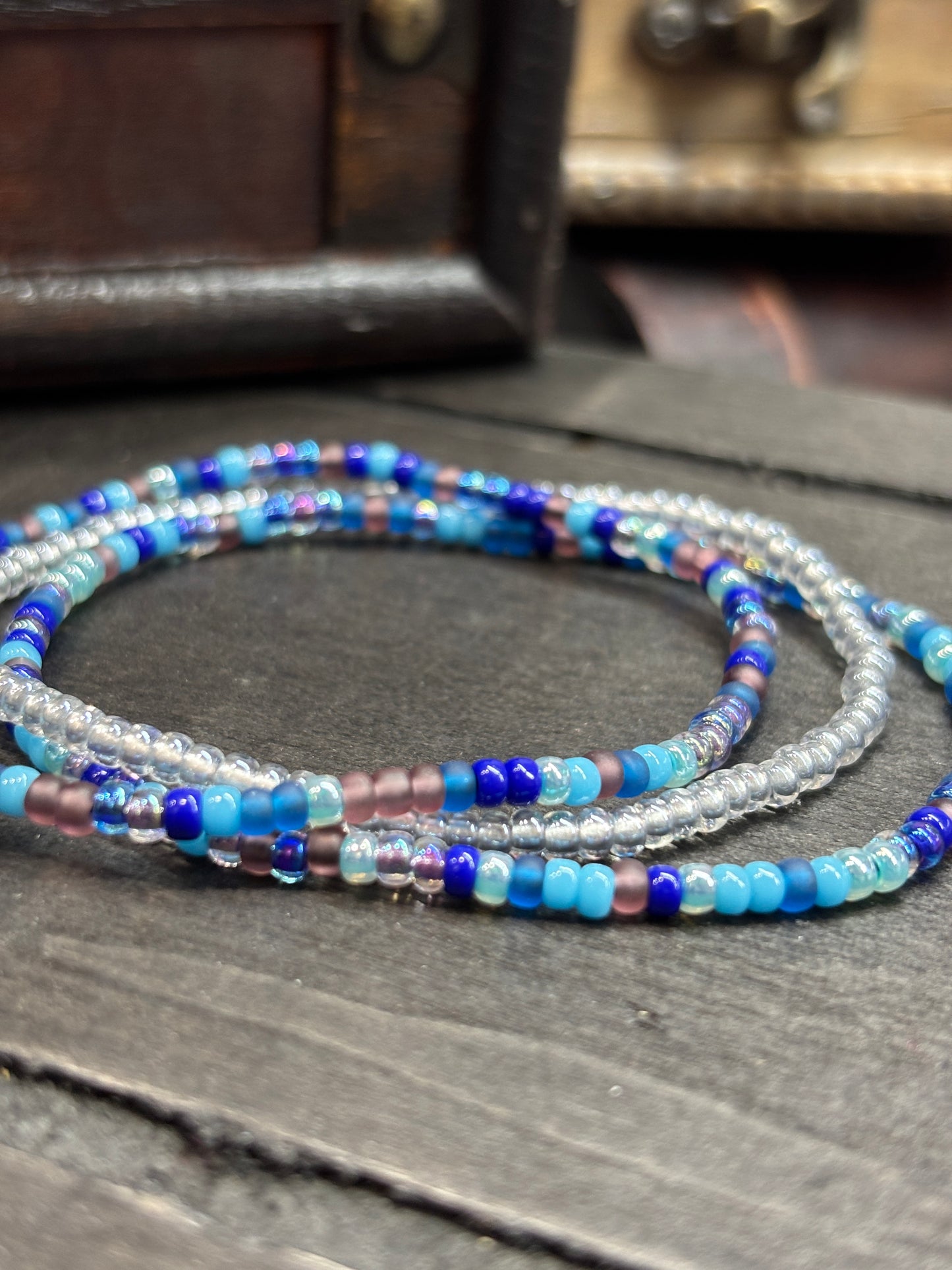 "Moonlit Bay" - Handmade Seed Bead Stretch Bracelet Set of 3
