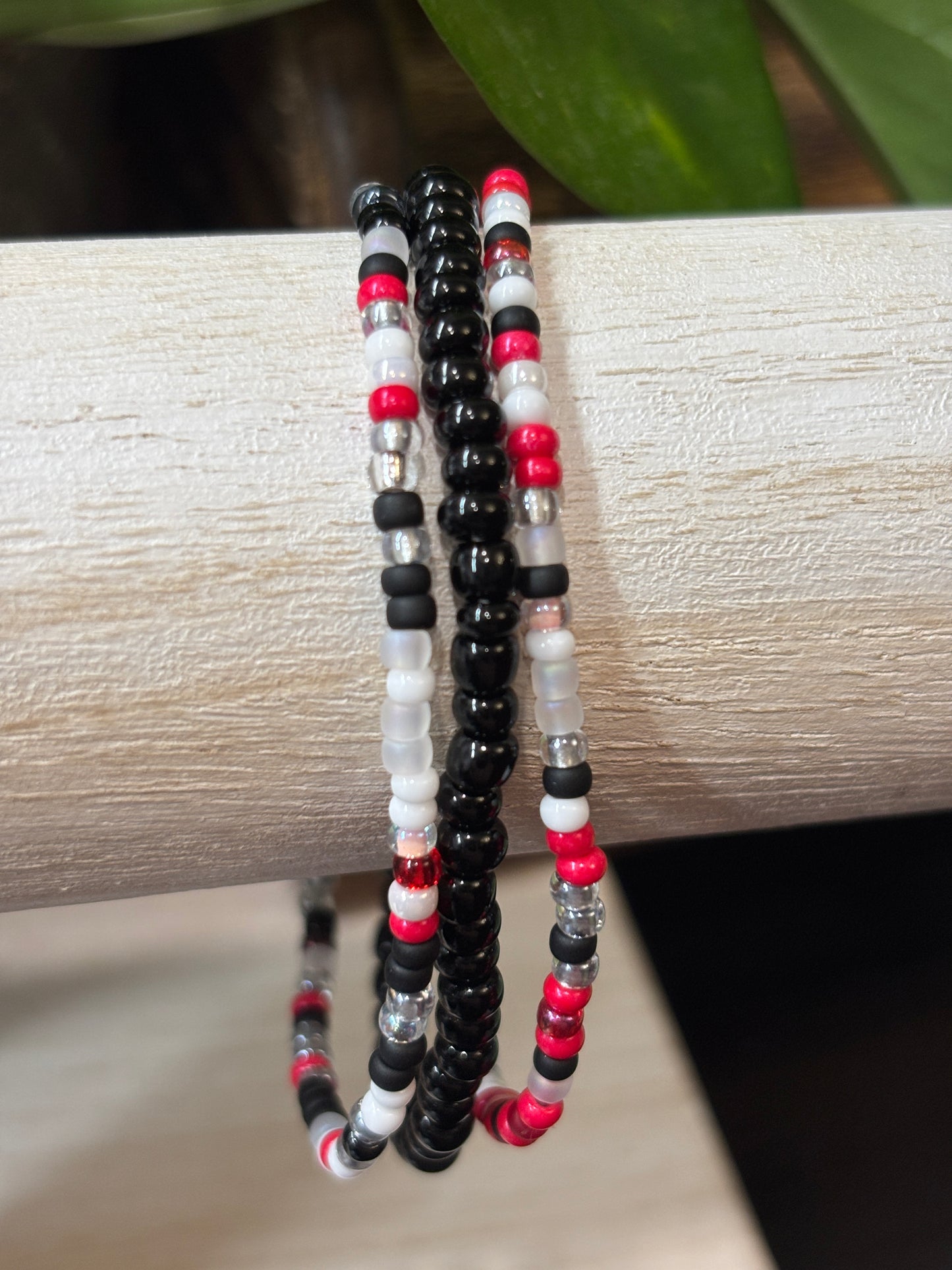 "Scarlet Ash" - Handmade Seed Bead Stretch Bracelet Set of 3