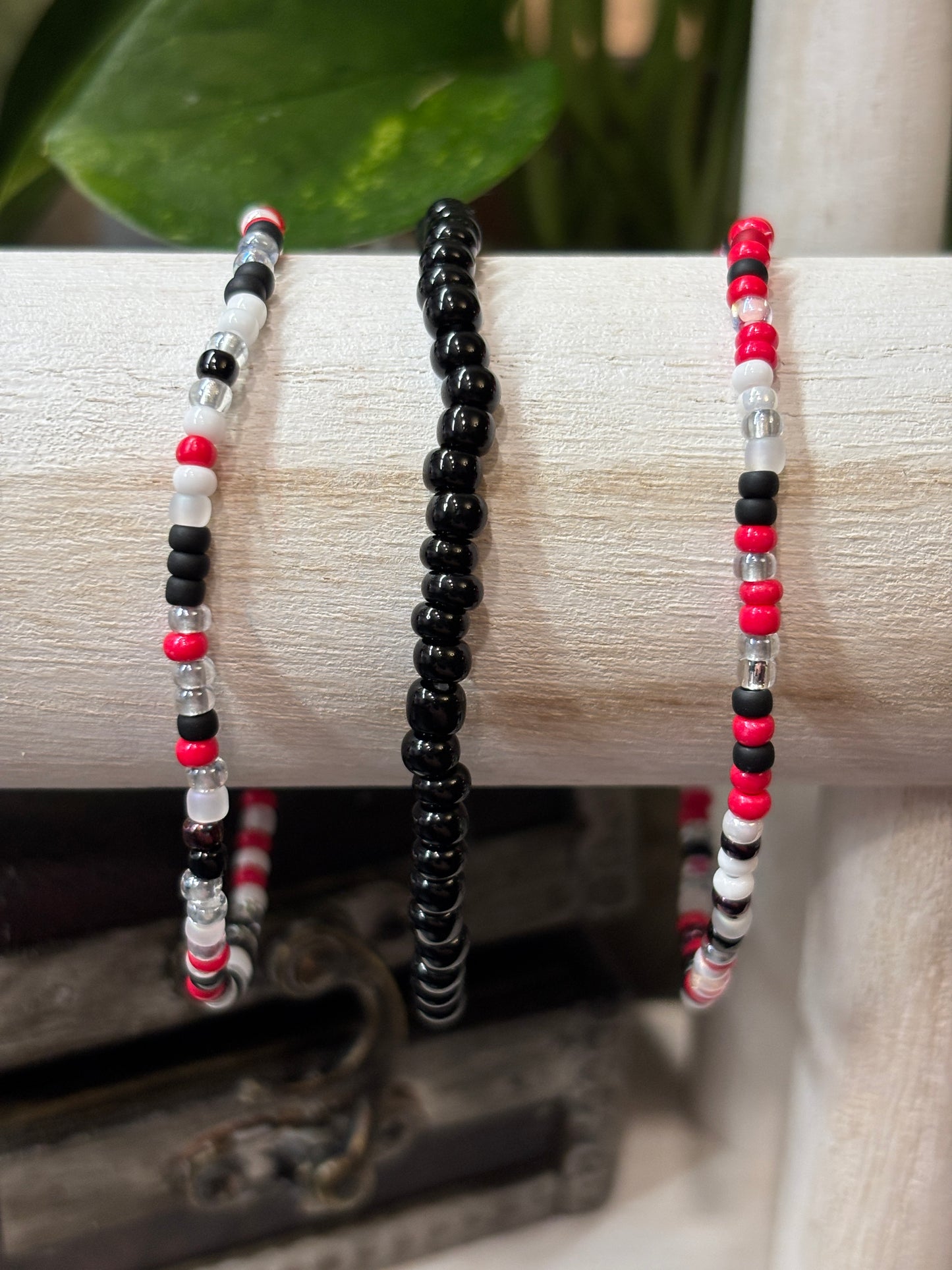 "Scarlet Ash" - Handmade Seed Bead Stretch Bracelet Set of 3