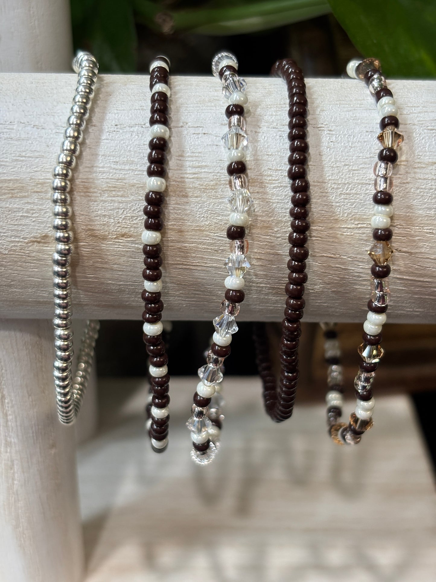 "Weathered Pearl" - Handmade Seed Bead Stretch Bracelet Set of 5