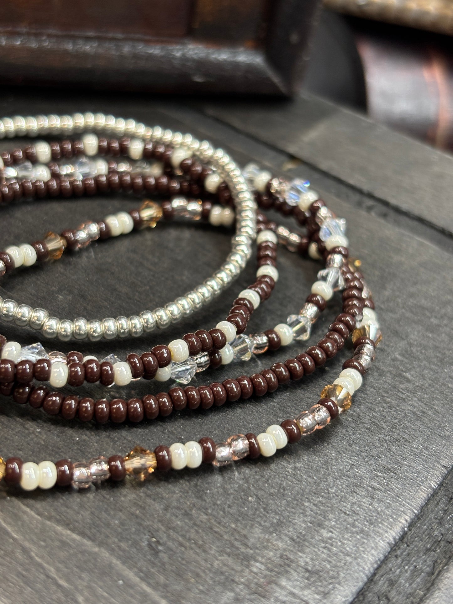 "Weathered Pearl" - Handmade Seed Bead Stretch Bracelet Set of 5