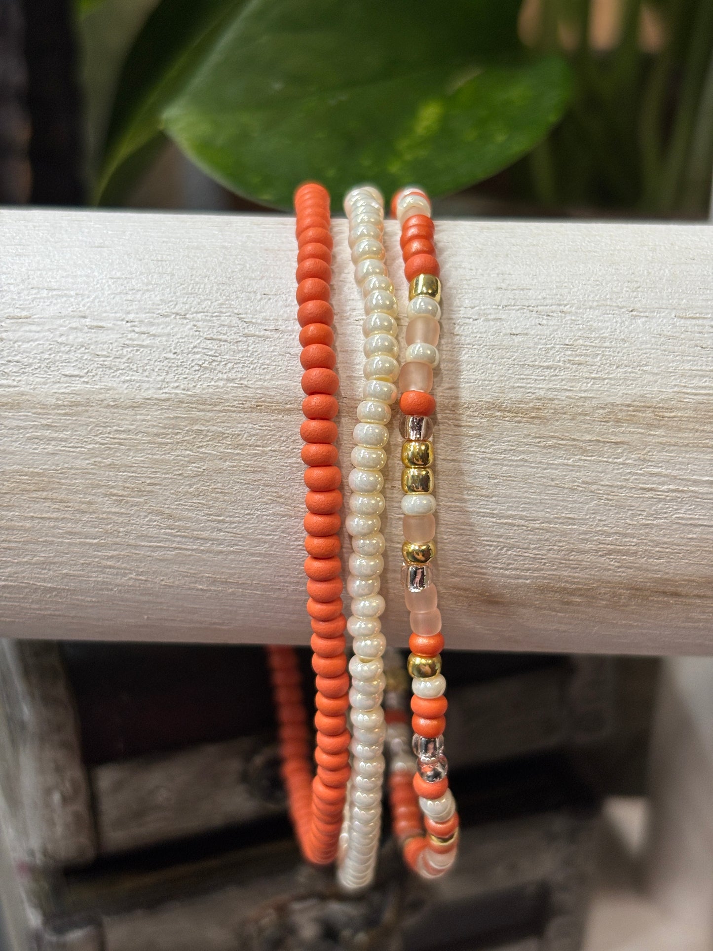 "Blush Earth" - Handmade Seed Bead Stretch Bracelet Set of 3
