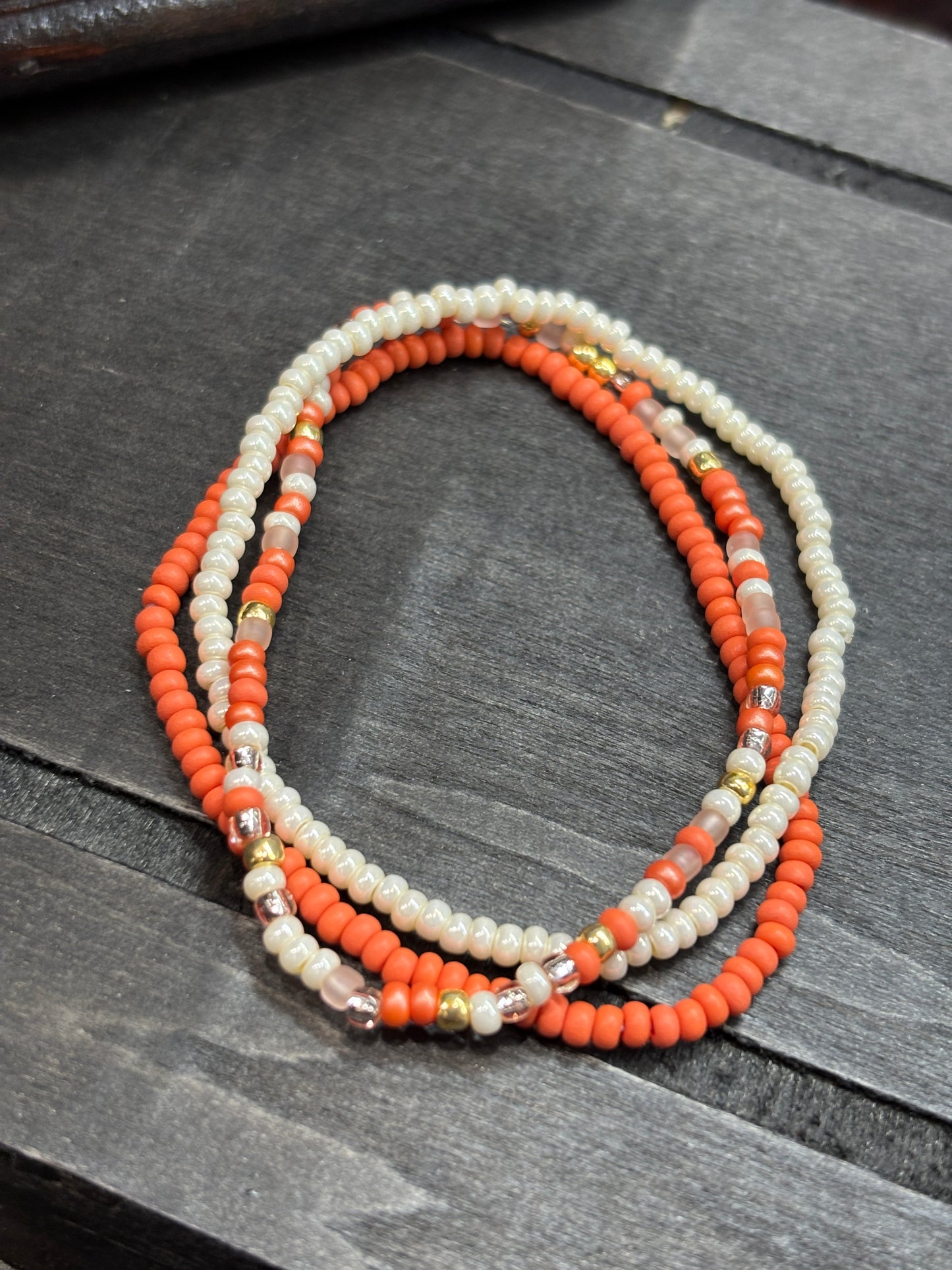 "Blush Earth" - Handmade Seed Bead Stretch Bracelet Set of 3