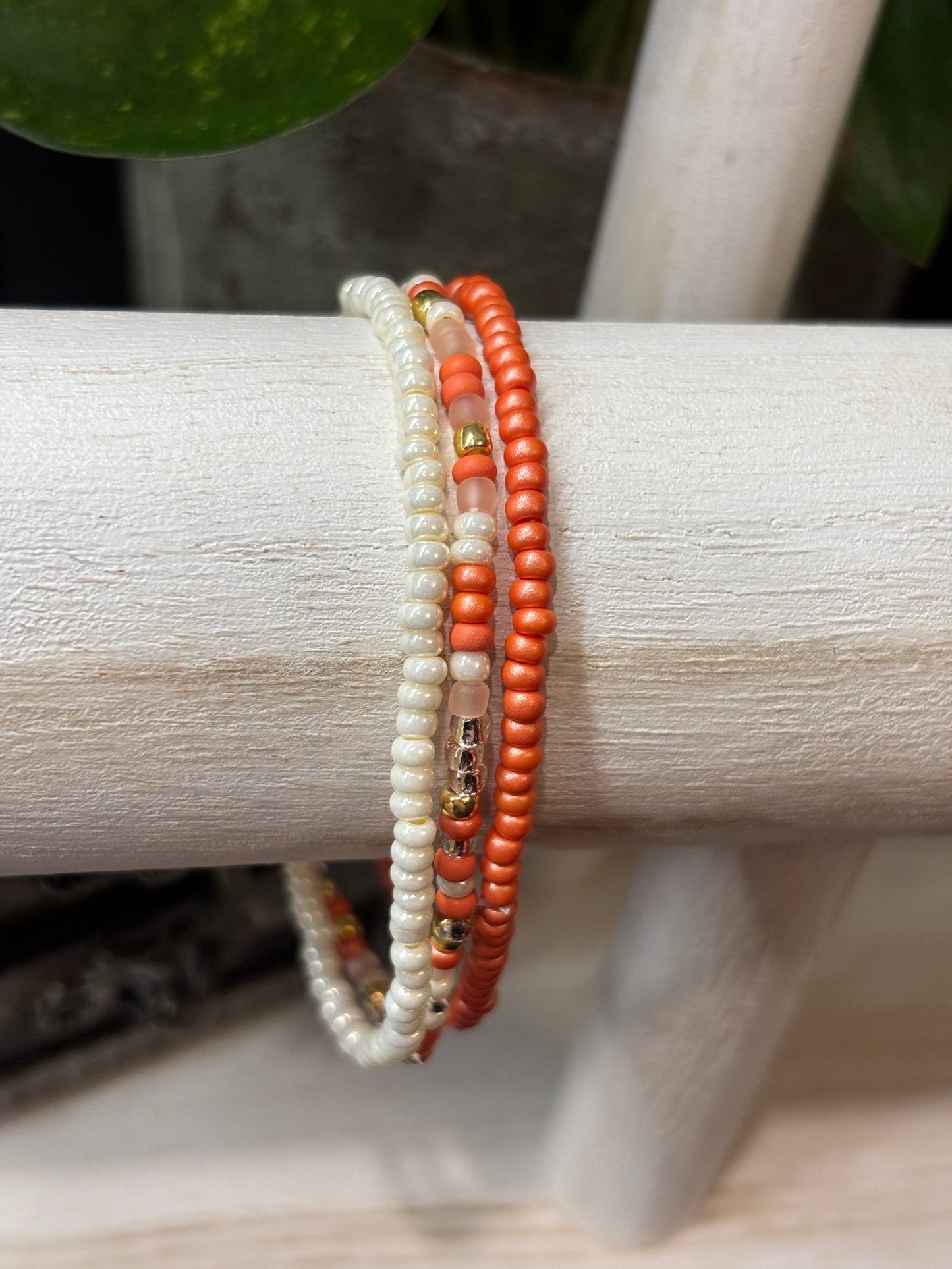 "Sunkissed Aura" - Handmade Seed Bead Stretch Bracelet Set of 3