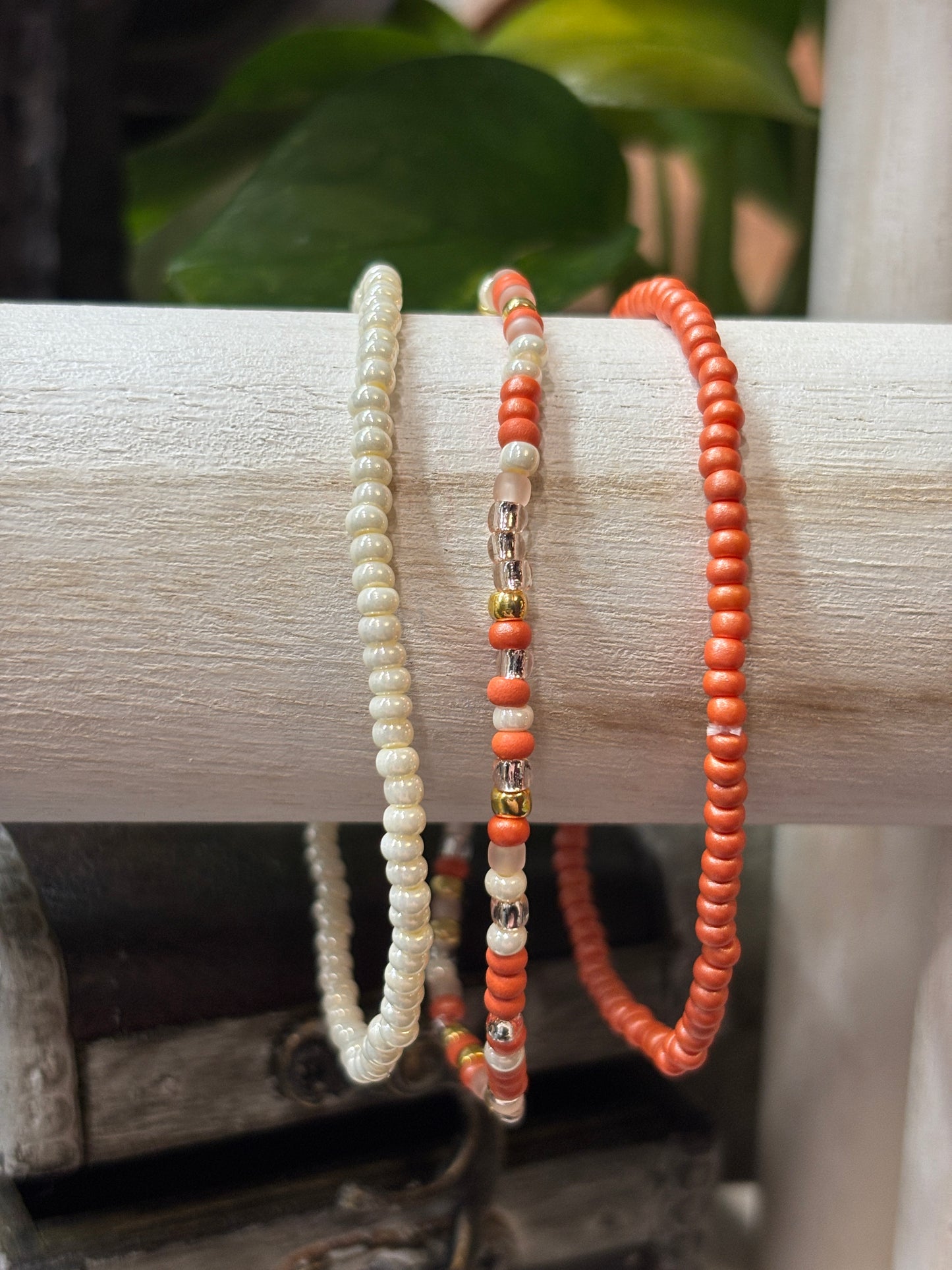 "Sunkissed Aura" - Handmade Seed Bead Stretch Bracelet Set of 3