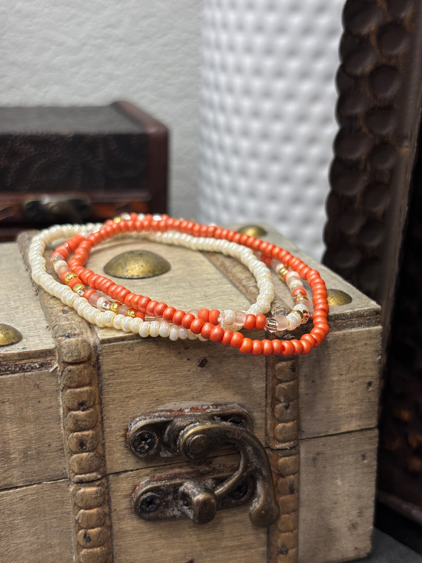 "Sunkissed Aura" - Handmade Seed Bead Stretch Bracelet Set of 3