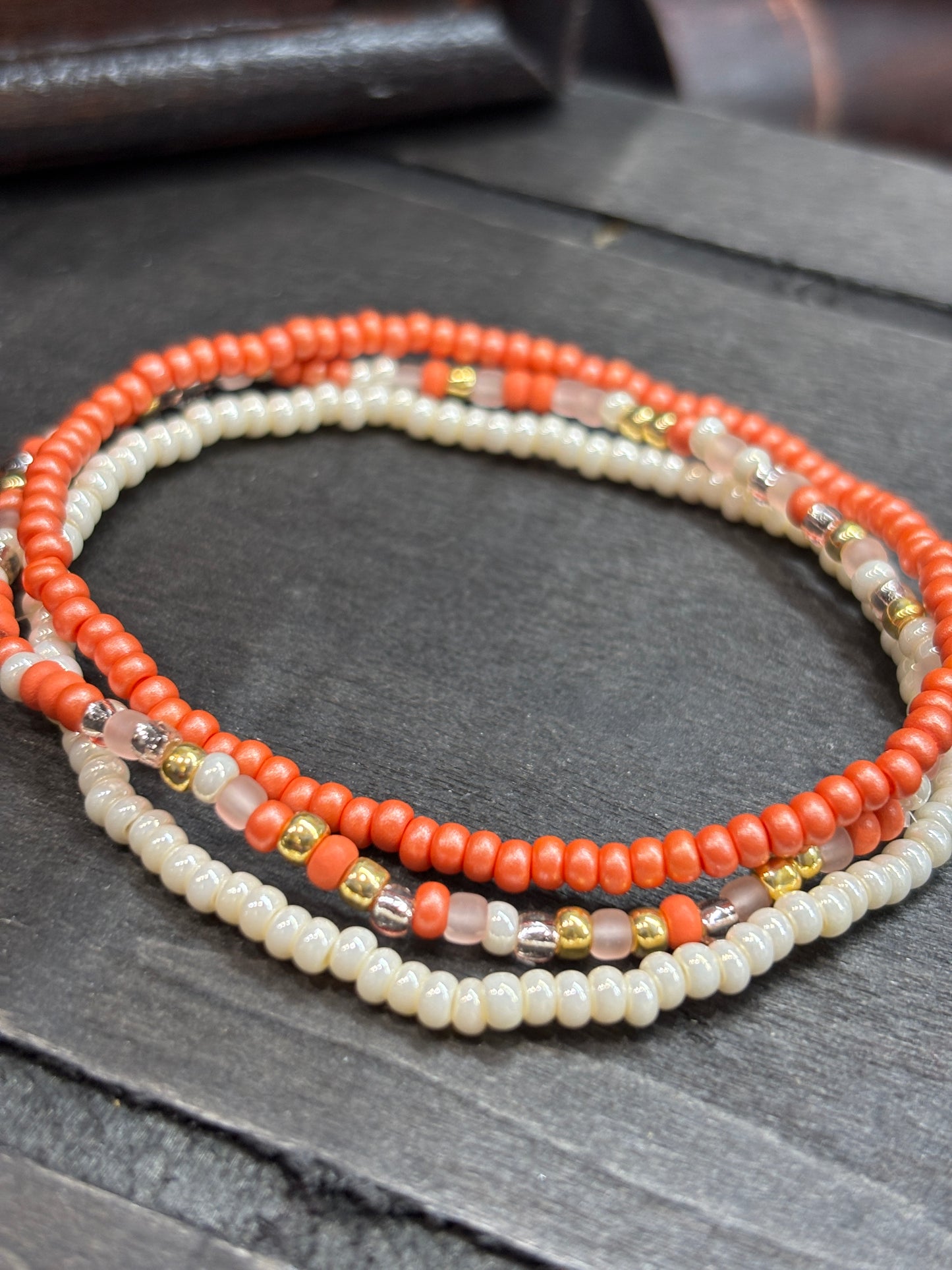 "Sunkissed Aura" - Handmade Seed Bead Stretch Bracelet Set of 3
