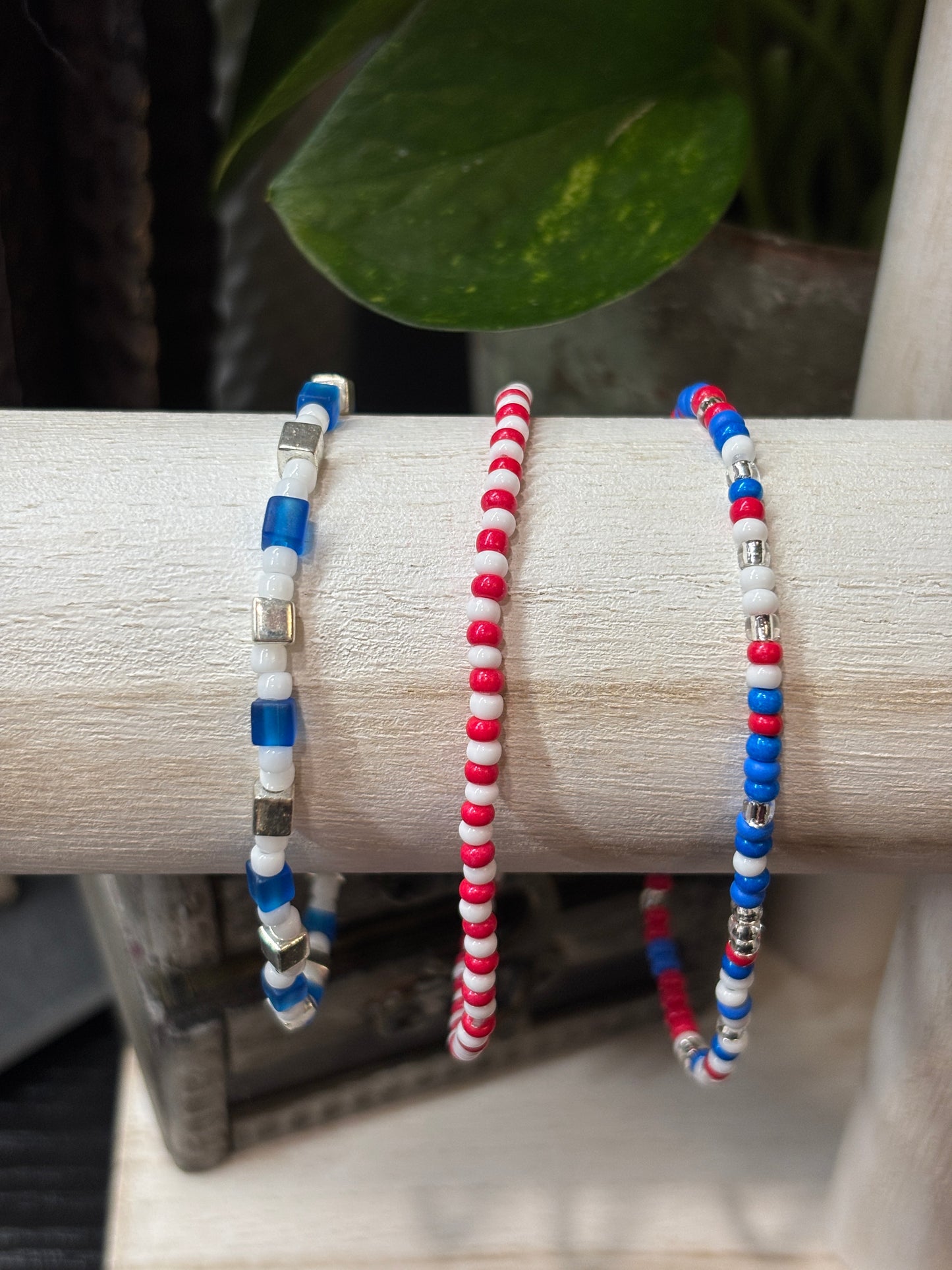 "Starstruck Stripes" - Handmade Seed Bead Stretch Bracelet Set of 3
