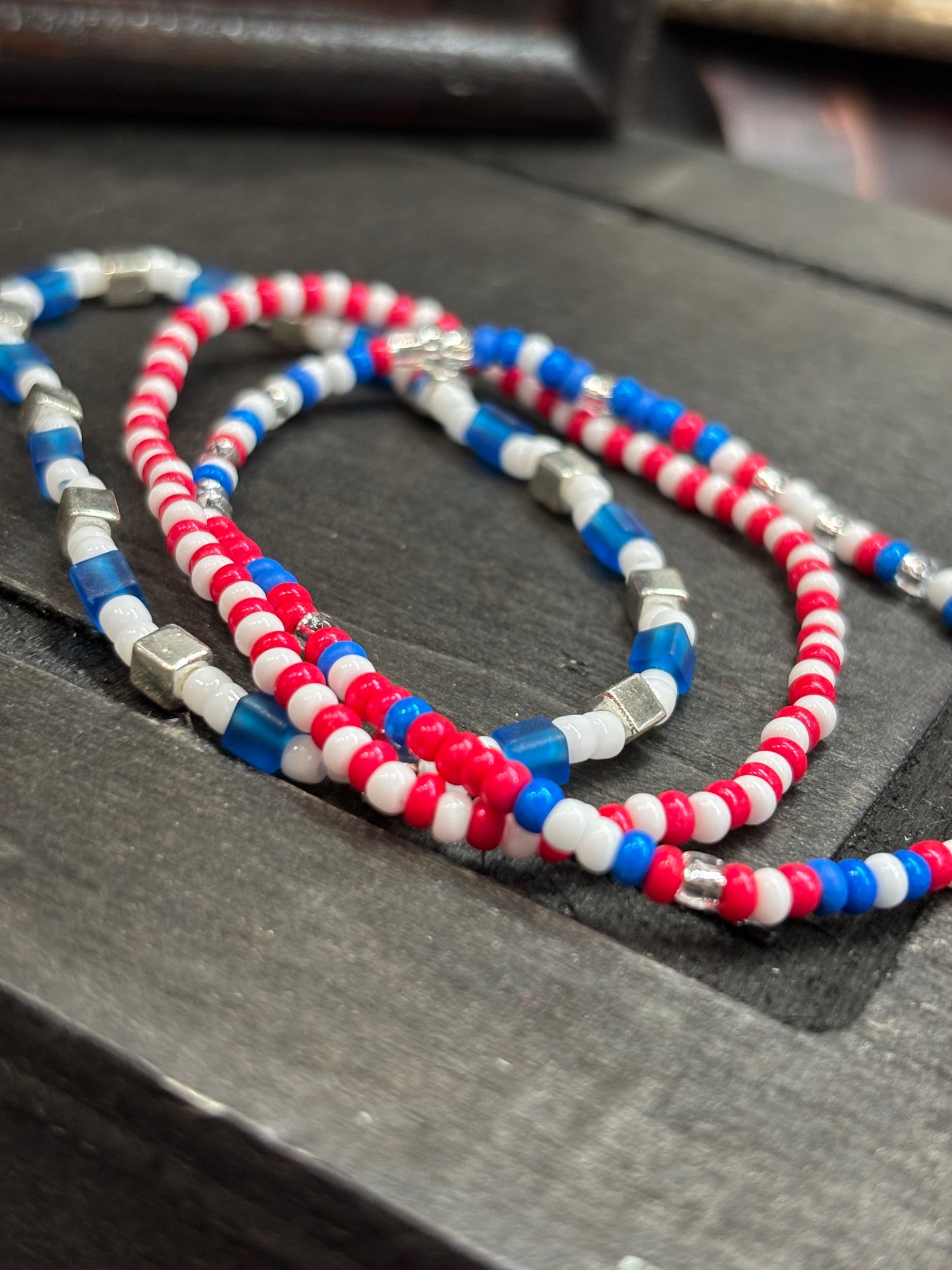 "Starstruck Stripes" - Handmade Seed Bead Stretch Bracelet Set of 3