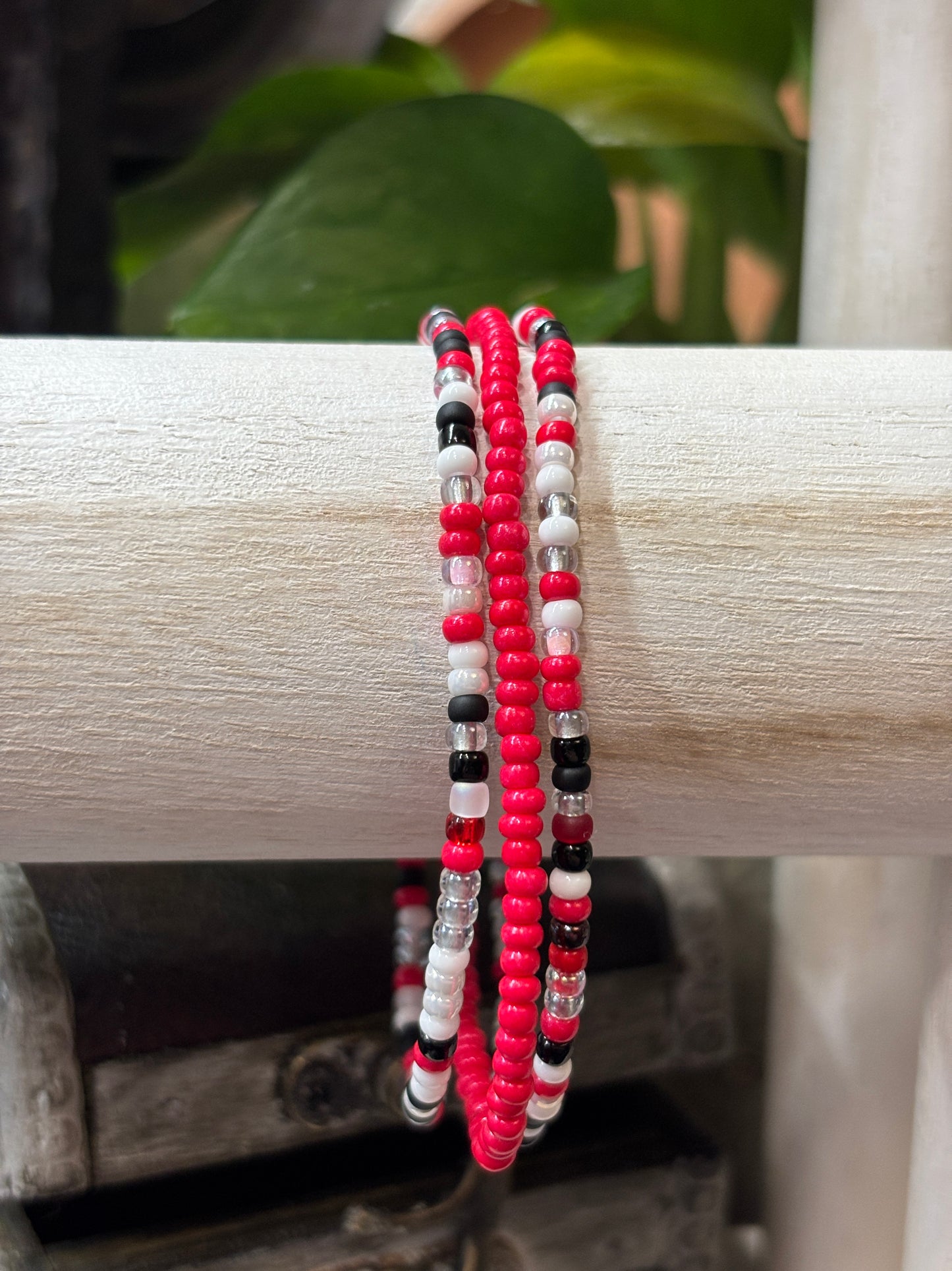 "Graphite Rose" - Handmade Seed Bead Stretch Bracelet Set of 3