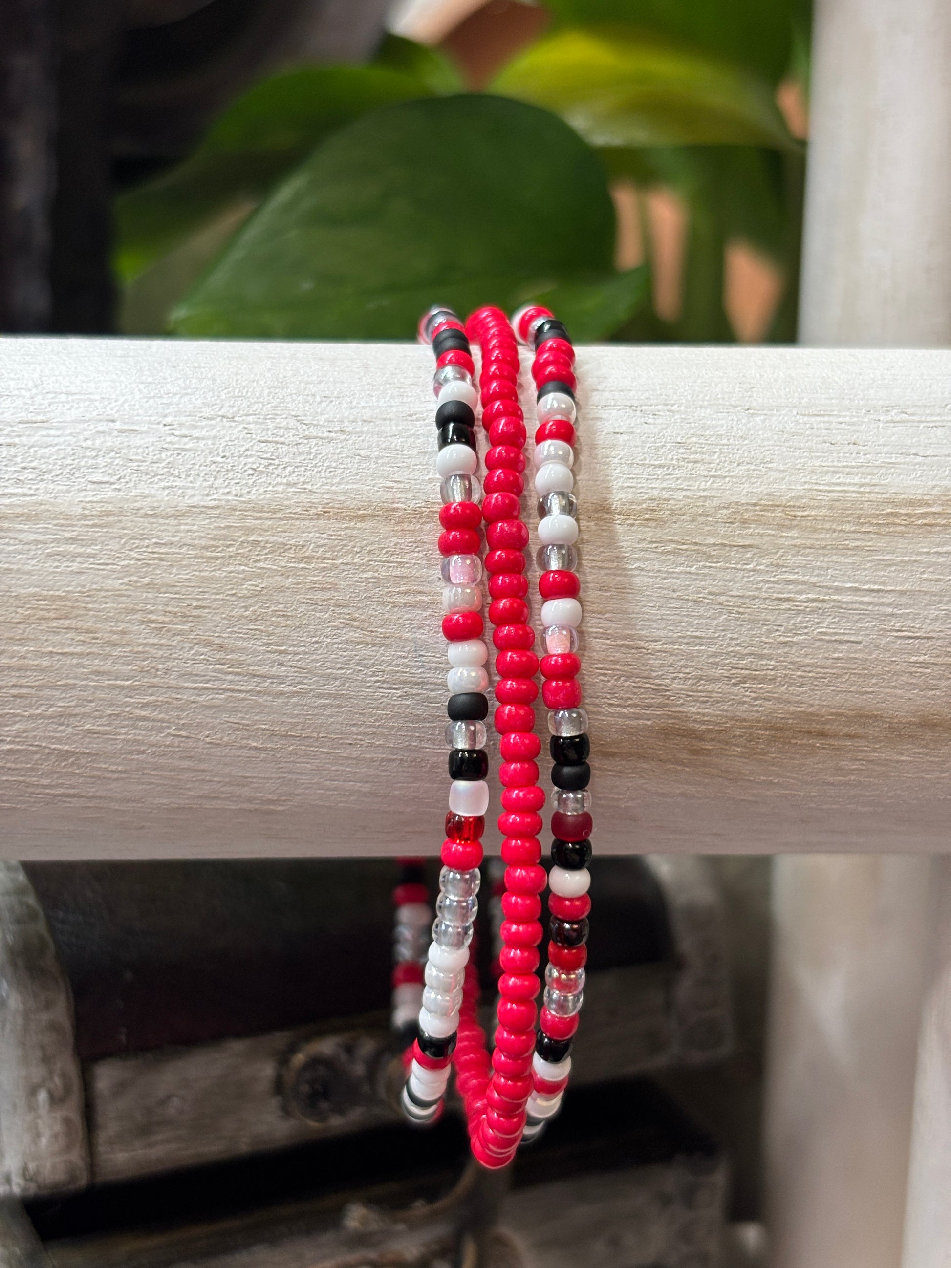 Graphite Rose  Handmade Seed Bead Stretch Bracelet Set of 3 - 3